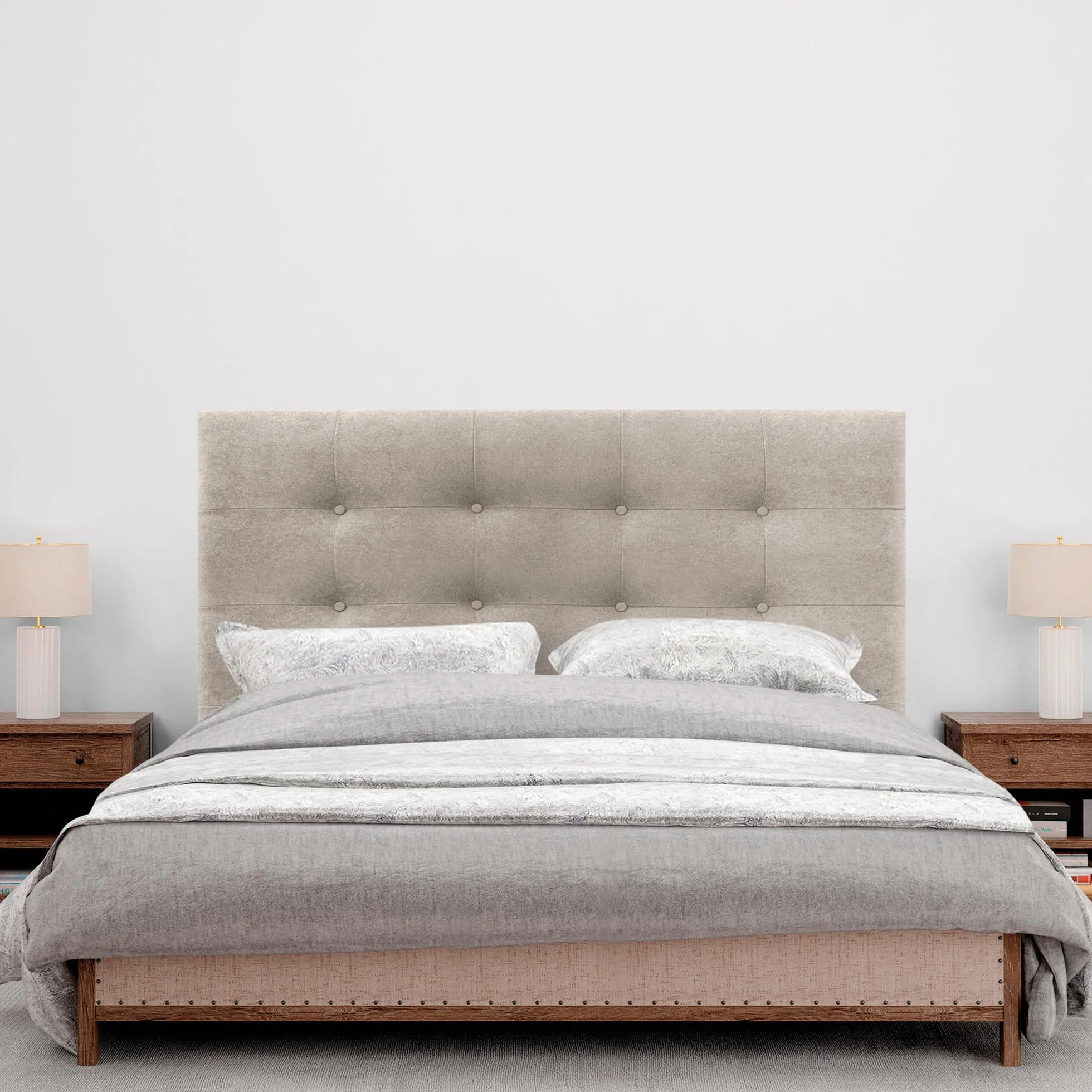 DHOME Cabecero Capitoné hasta el Suelo 150x120cm Tela Beige Tapizado ACUALINE para Cama