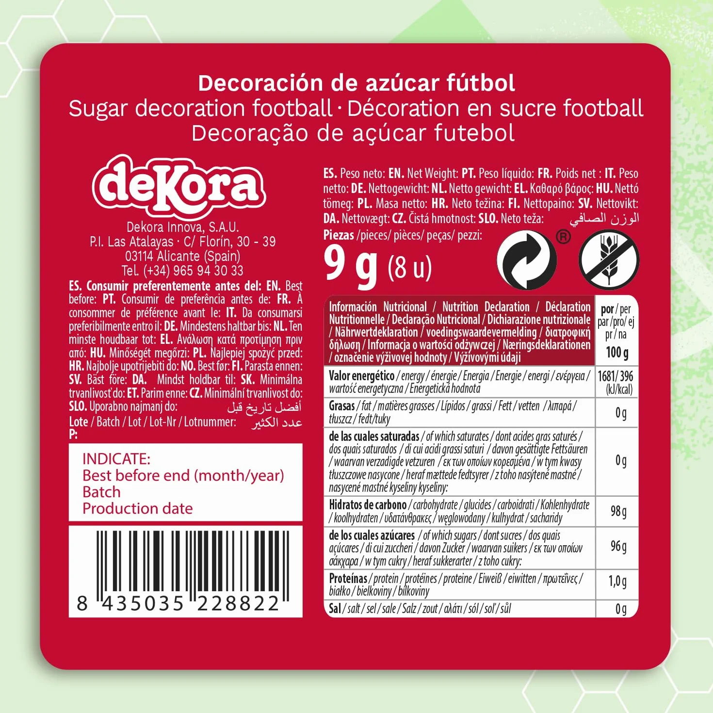 Decoración de Cupcakes o Tartas con Azúcar de Fútbol - Pack 8 Figuras Comestibles
