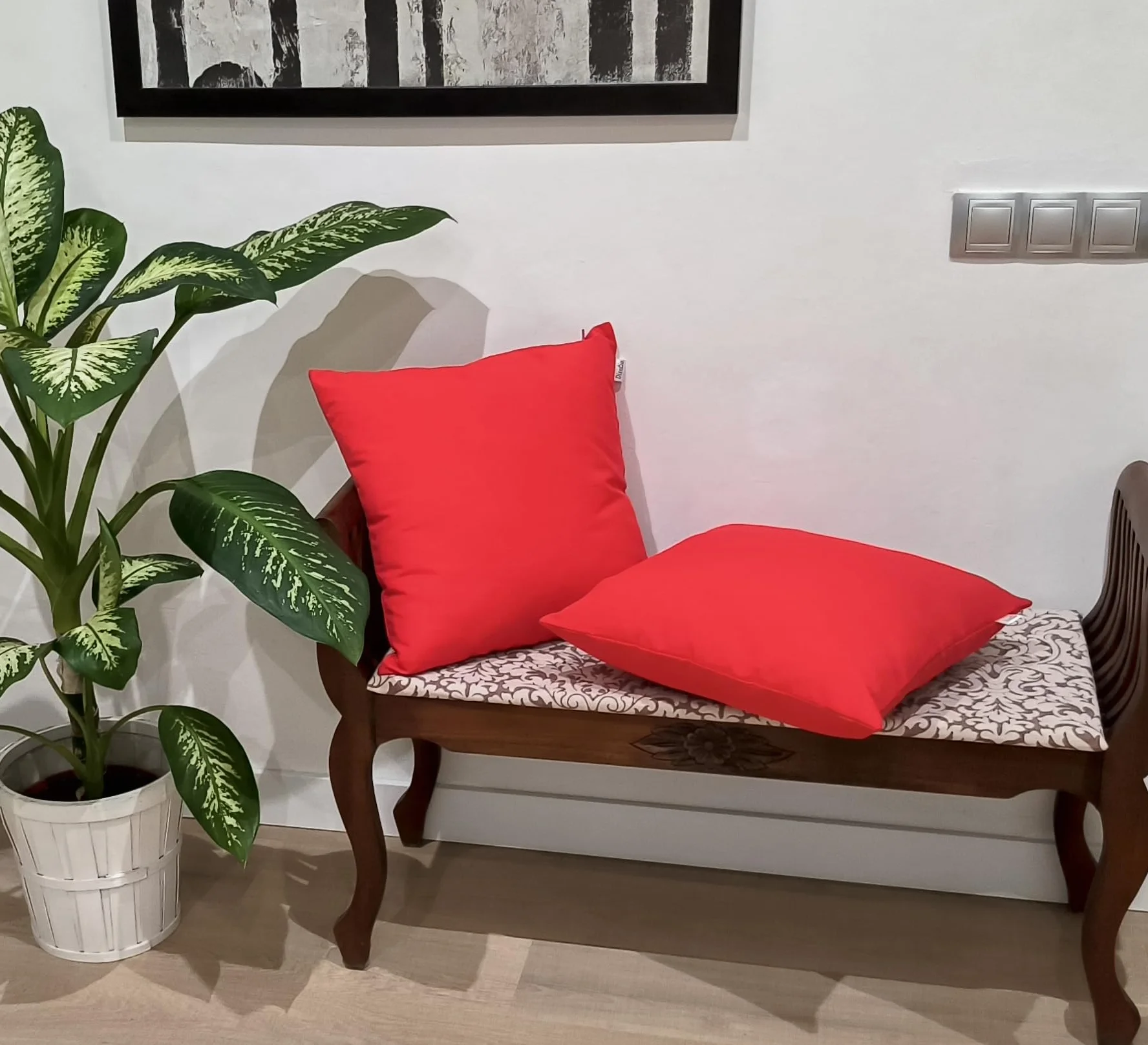Fundas Cojines 45x45 Rojo Loto - Juego 2 Fundas Cojín Sofá Algodón Poliéster Cremallera Oculta