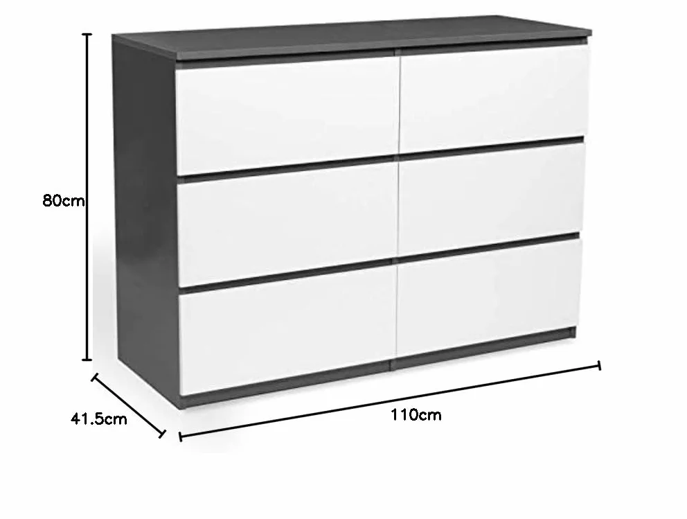 IDMarket TOMI - Cajonera 6 cajones 110 cm madera gris y blanco