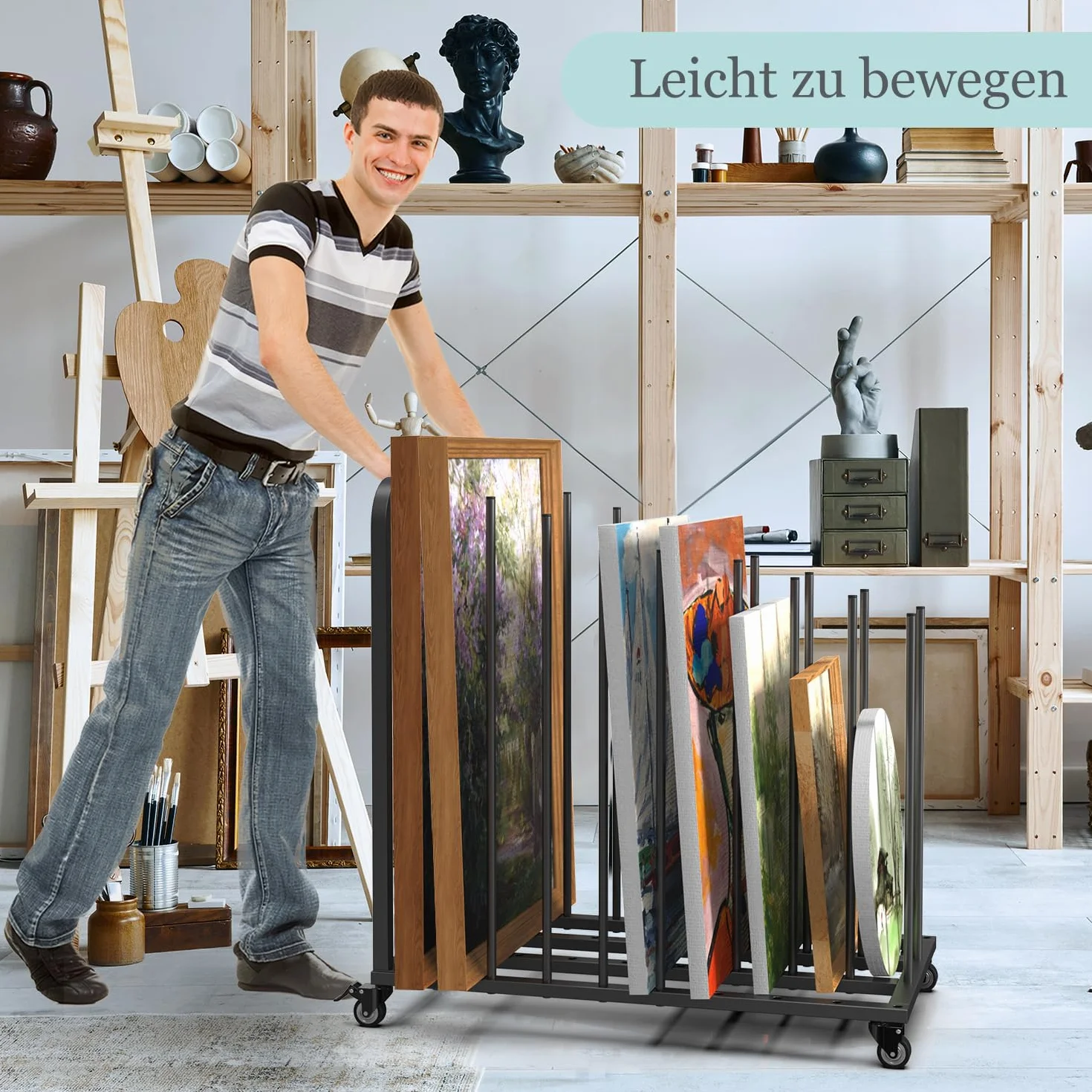 uyoyous Estante de secado de arte móvil 80 × 83 × 45 cm estante de secado para arte intervalo ajustable estante de secado de arte con ruedas freno para lienzos de arte, obras de arte, impresión