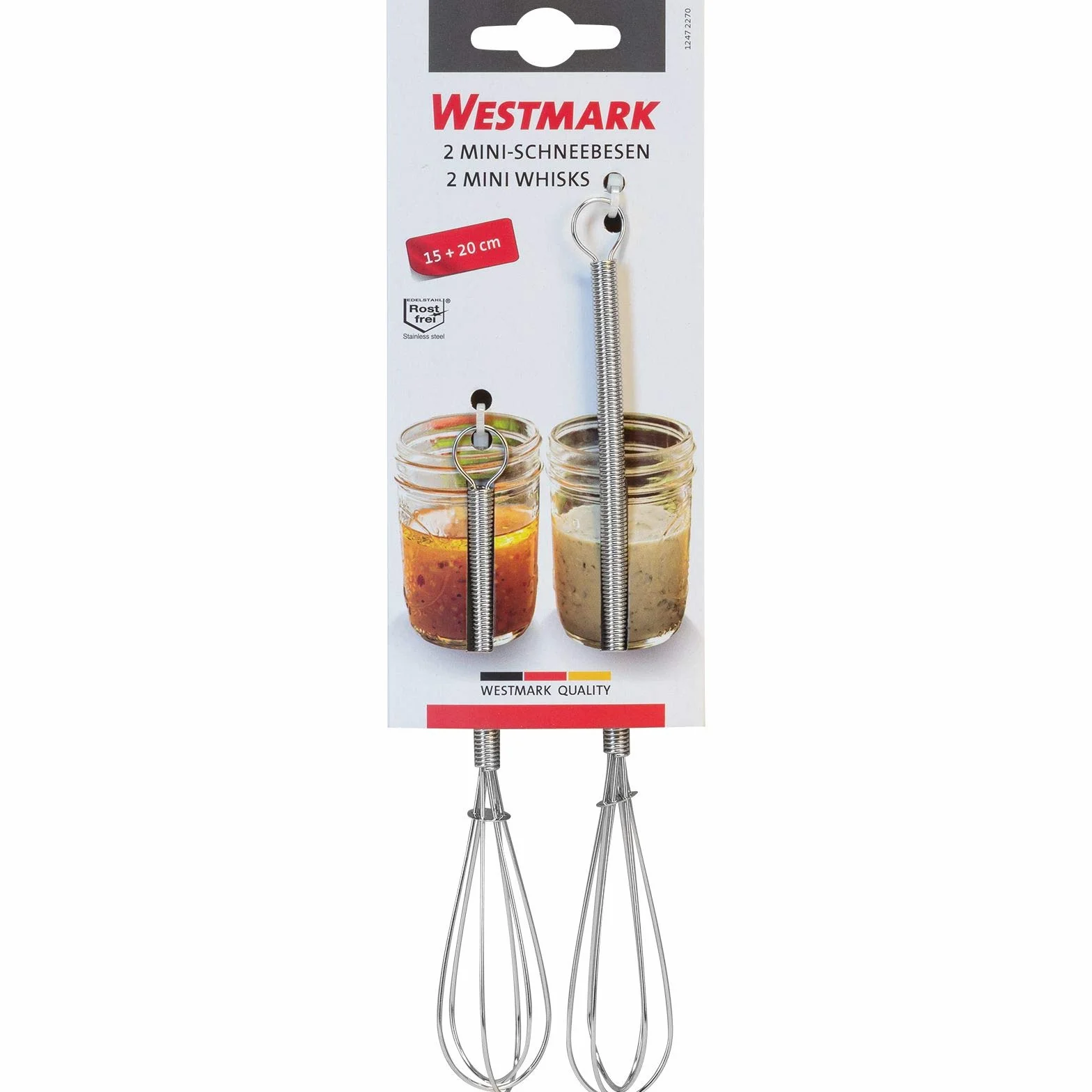 Westmark 2 Mini Varillas batidoras, Acero inoxidable 18/8, 15 y 20 cm de longitud, Plata, 12472270