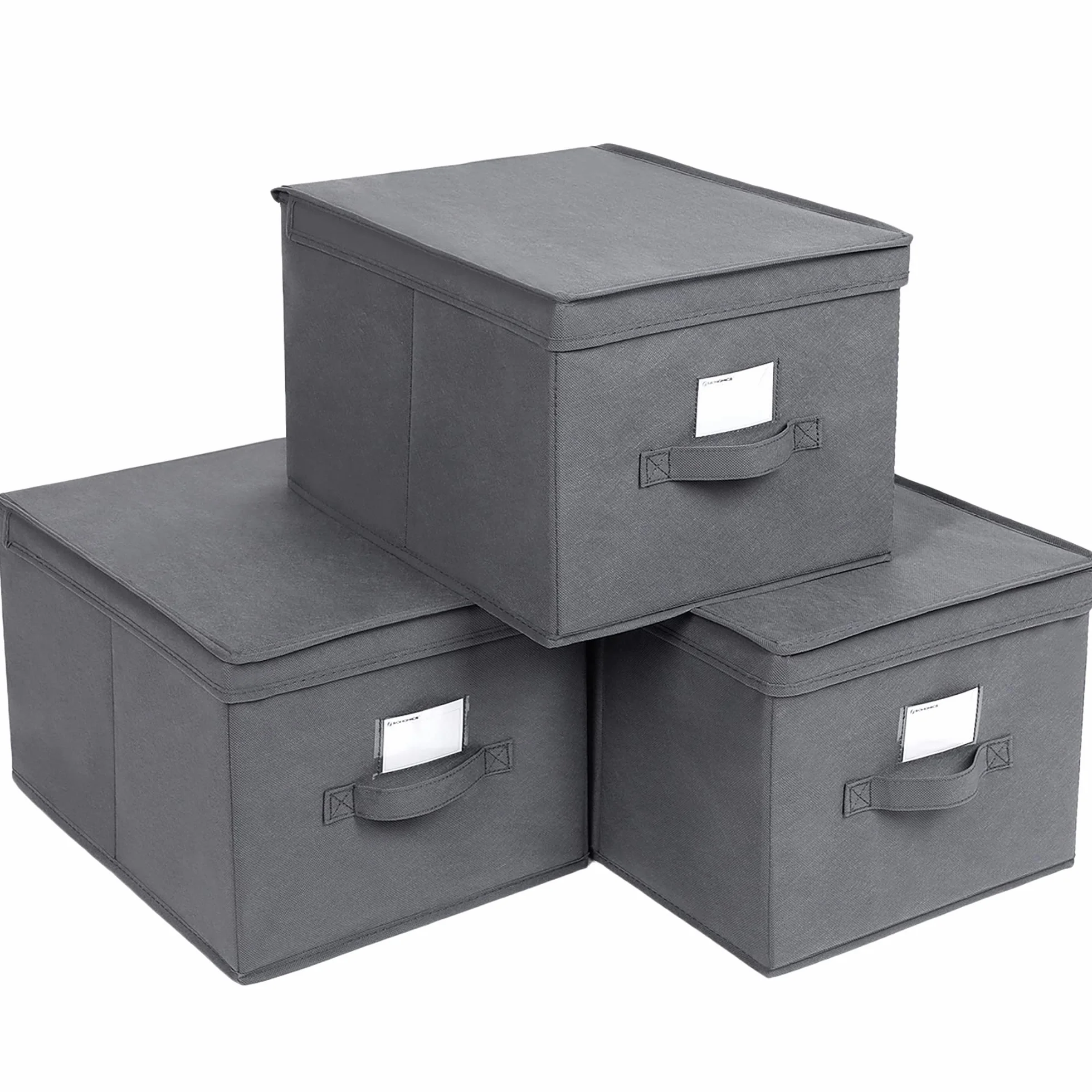 SONGMICS Juego de 3 cajas de almacenamiento plegables con tapas, cubo de tela mon-tejida, 40 x 30 x 25 cm, gris