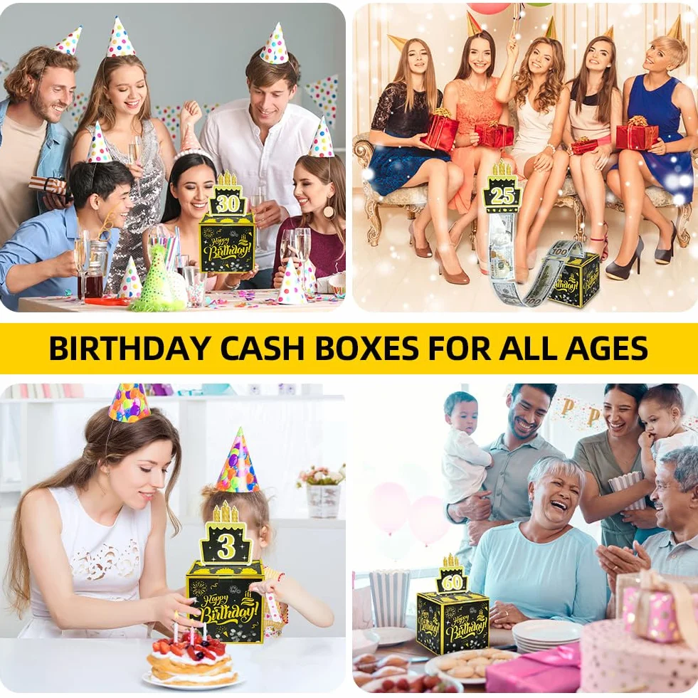 OFFCUP Caja Regalo Dinero Cumpleaños, Hucha Sorpresa con Tarjeta de Felicitación, Regalo Efectivo para Padres, Amantes, Niños (Negro)