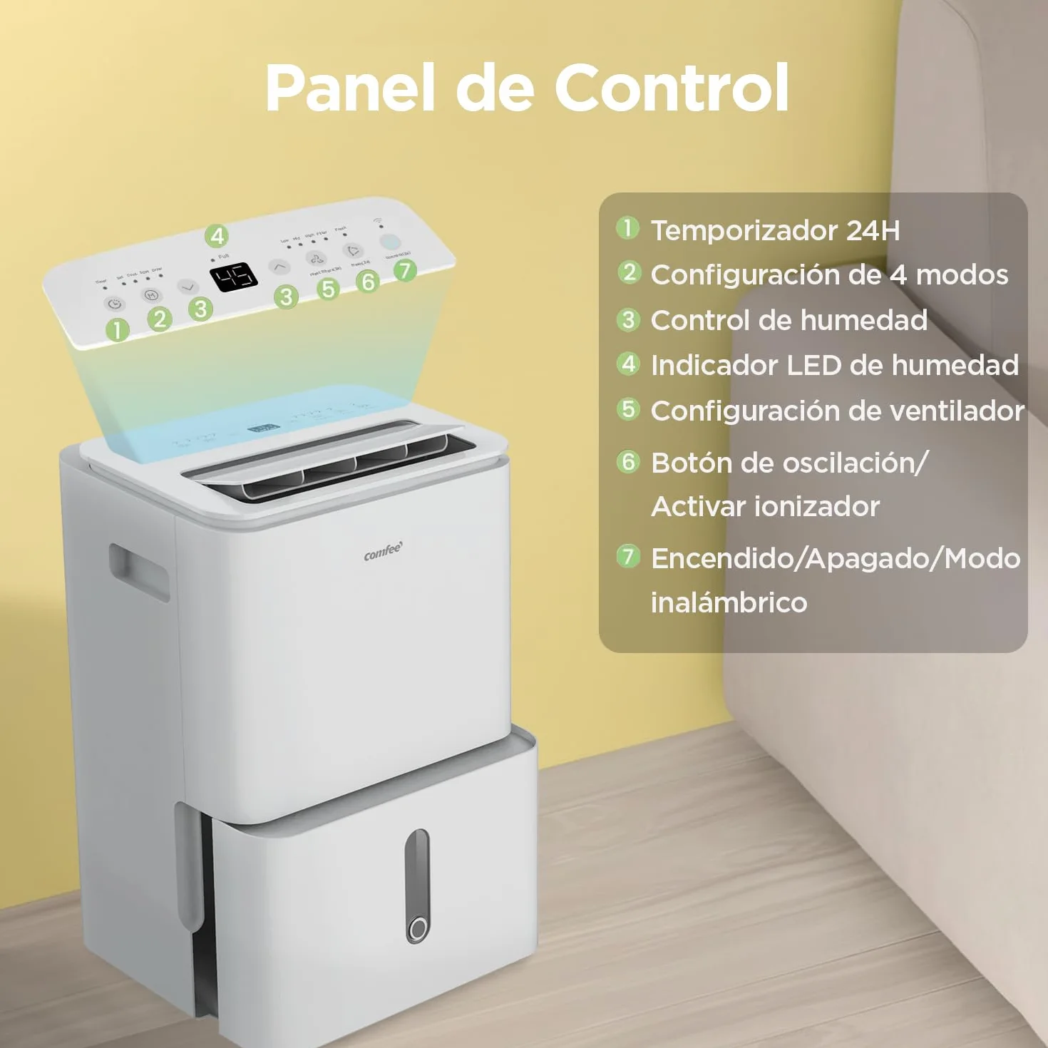 COMFEE' Deshumidificador de Humedad 16L Silencioso | WiFi/App, Modo Secado de Ropa y Auto Antihumedad, Purificador Eléctrico Antibacterias, moho y Condensación | Ideal en habitaciones hasta 45m2/120m3