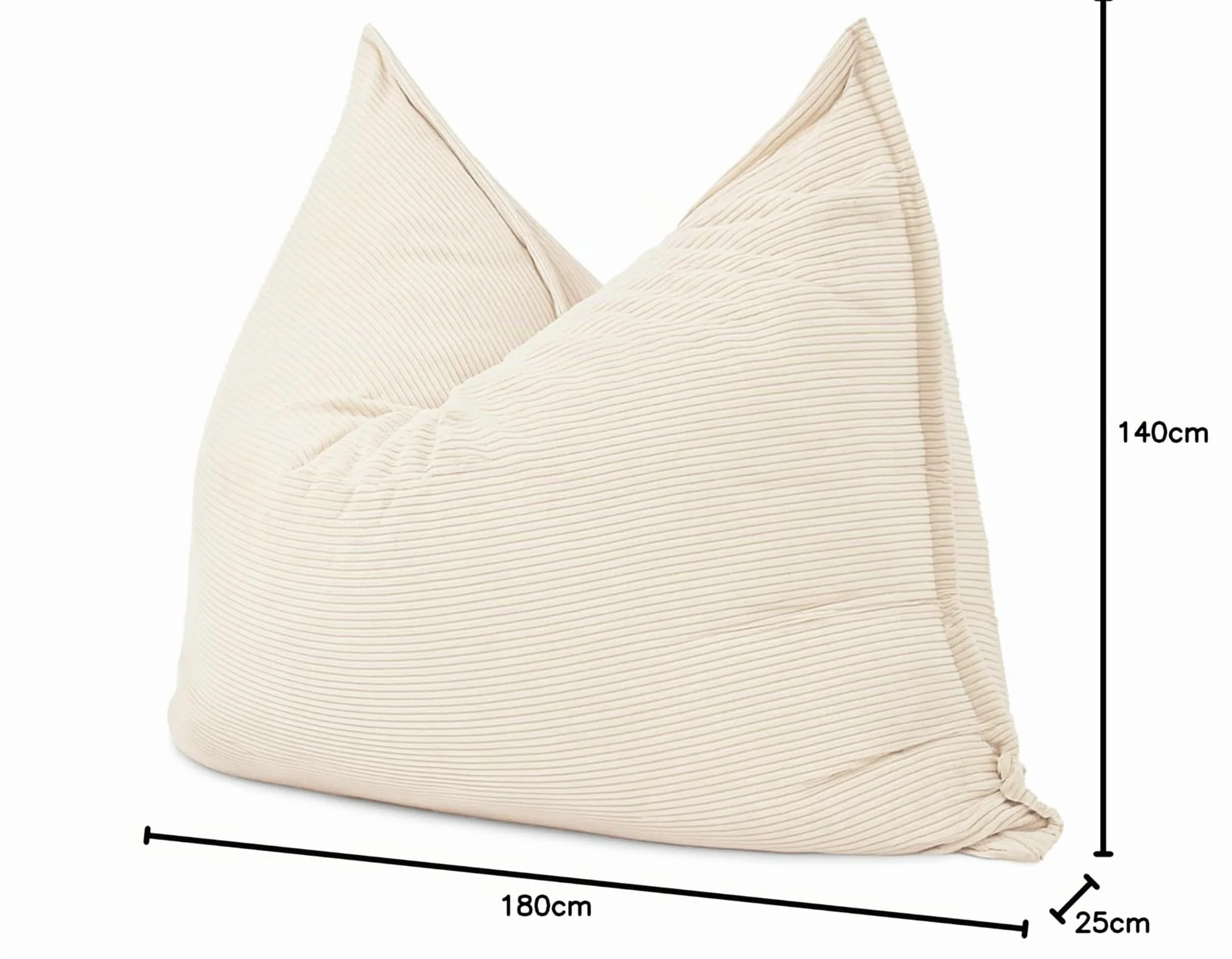 bananair - Puff Gigante de Pana Ancho - Suave y Confortable - Puff Cama con Relleno de Espuma Incluido, Óptimo Apoyo para la Espalda - Bean Bag, Sofa Puff XXL Muy Cómodo (180 x 140 cm, Blanco Roto)
