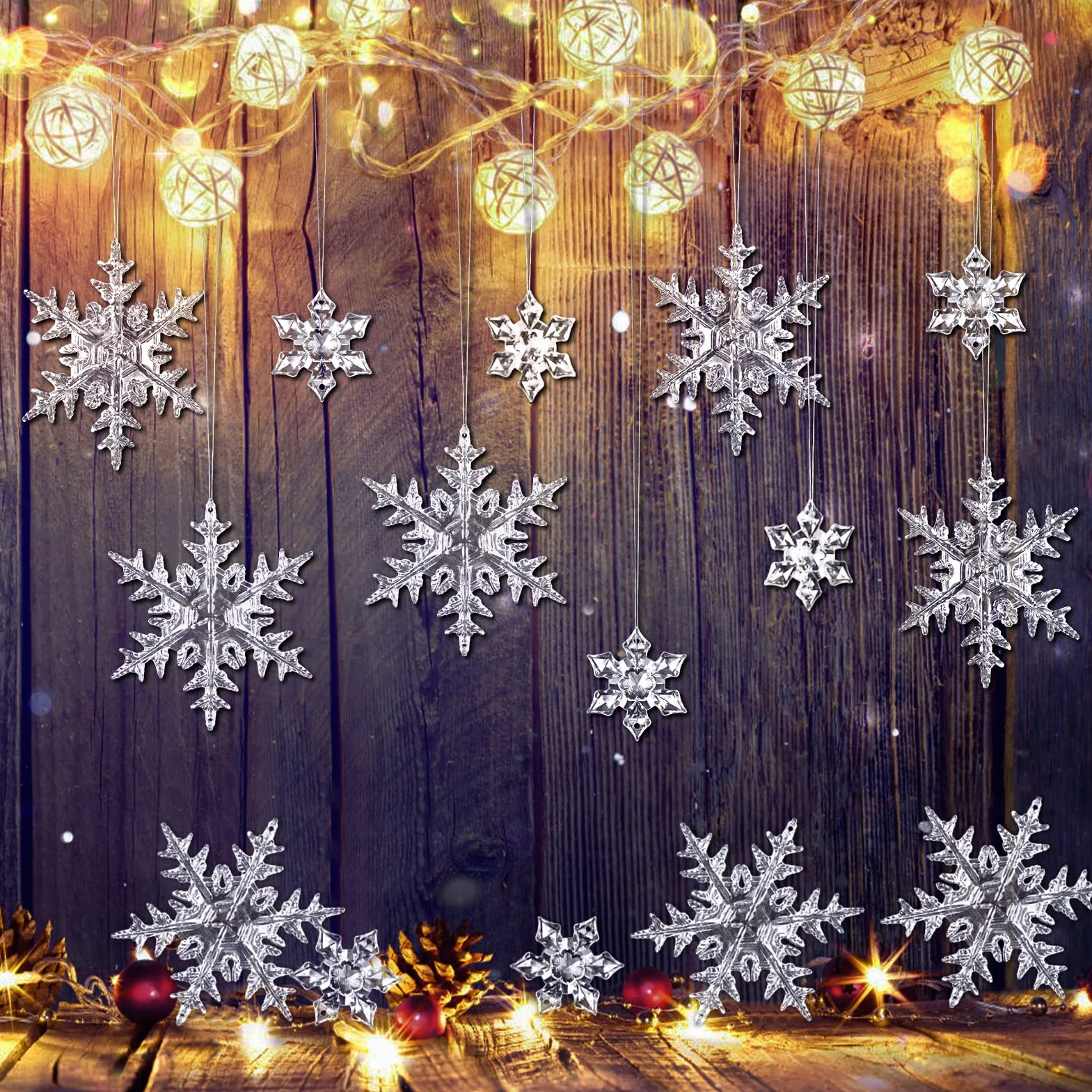 Copos de Nieve Decorativos de Navidad 25 Piezas, Acrílico Adornos Colgantes para Árbol Hogar Ventana