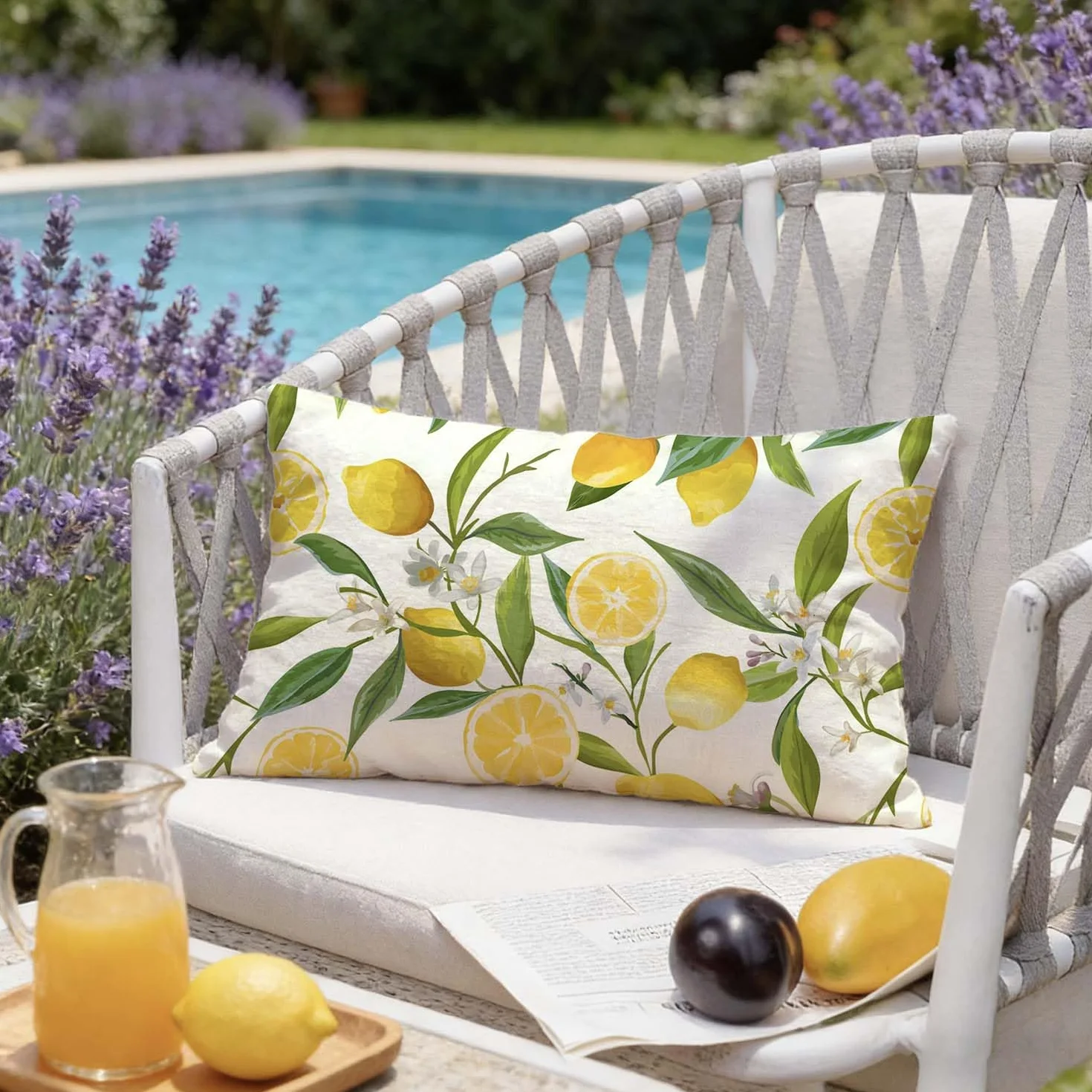 Fundas Cojines Exterior Jardin 30x50 cm Impermeable Limón y Hoja Verde Decorativo Modernas Cuadrado Verano Fundas de Almohada para Patio Balcón Estar Dormitorio Sofá, Juego de 2