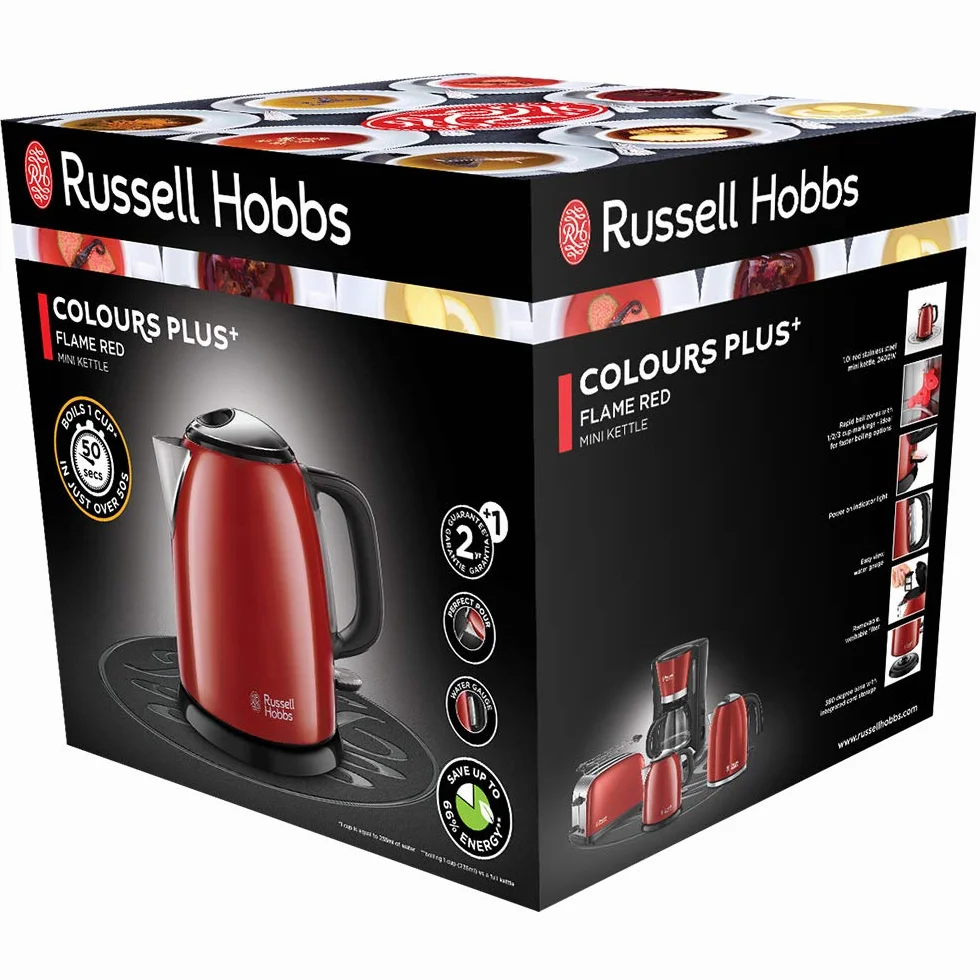 Russell Hobbs Hervidor de Agua Eléctrico Colours Plus 1 litro 2400 W Filtro Extraíble Base 360° Rojo