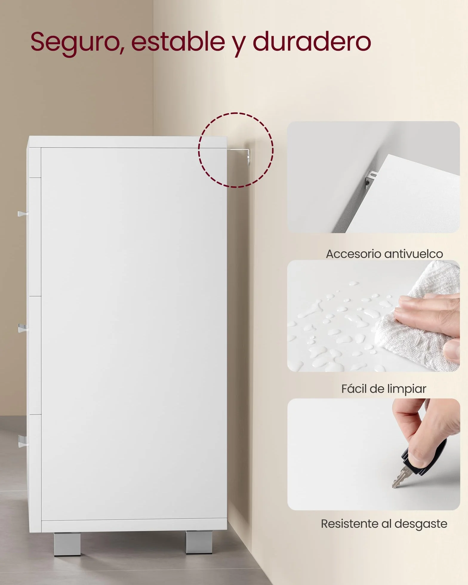 VASAGLE Mueble Bajo Lavabo Armario de Baño 3 Cajones 30x70x64 cm Blanco Nube