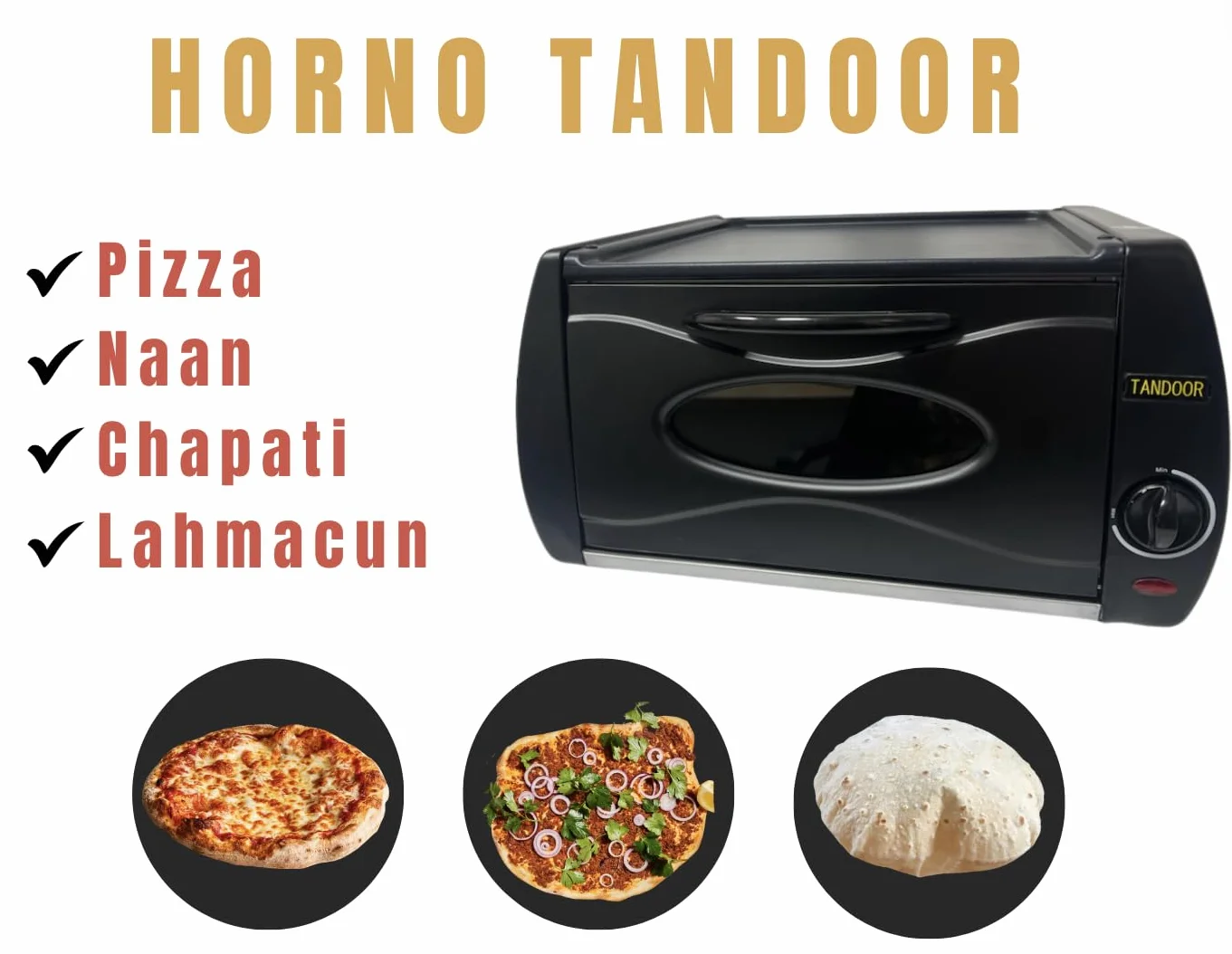 Tandoor Eléctrico Profesional con Placa de Aluminio-Vidrio, Minihorno para Pizza y Pan