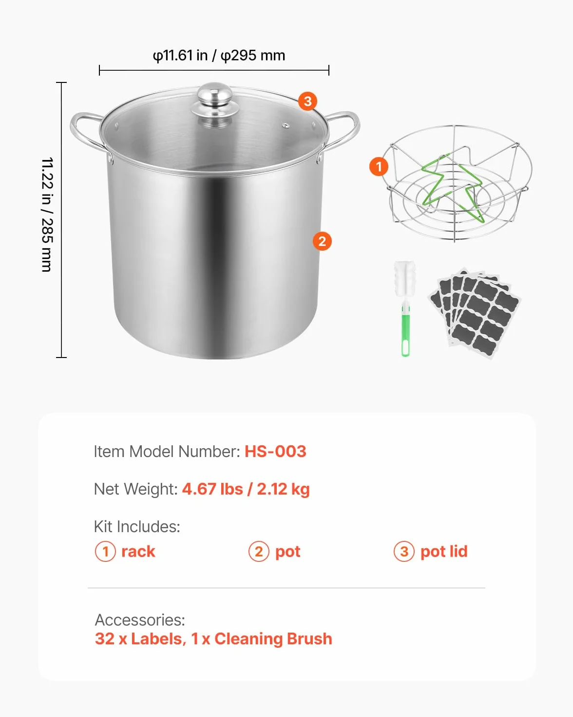 VEVOR Olla para Conservas Acero Inoxidable 352x355x362 mm Inducción Gas Eléctrica