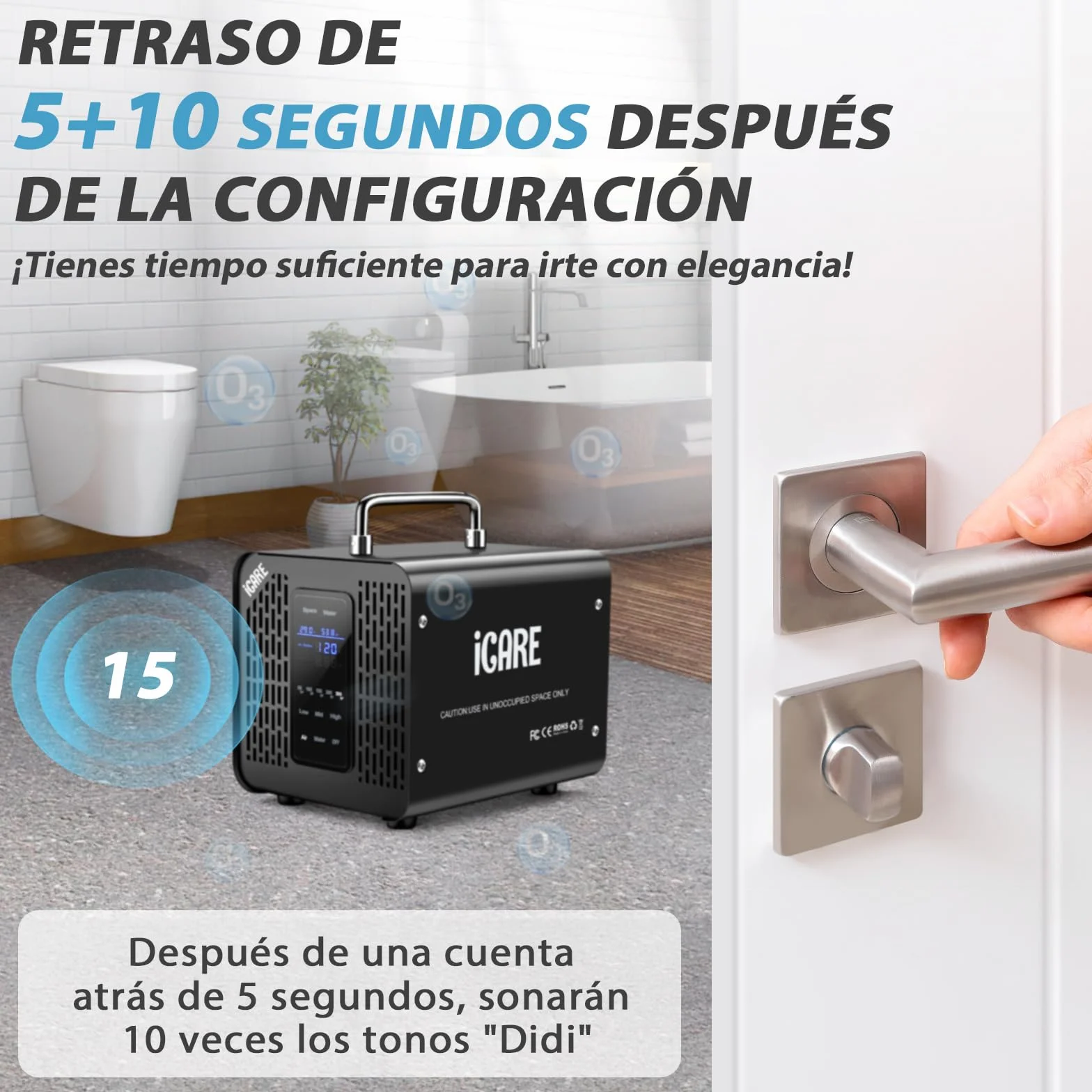 Generador de Ozono Inteligente, 60000mg/h Generador de Ozono para agua y aire, Purificador de Aire con Temporizador, Maquina de Ozono para Baño, Cocina, Humo, Coches, Mascotas, Frutas, Verduras