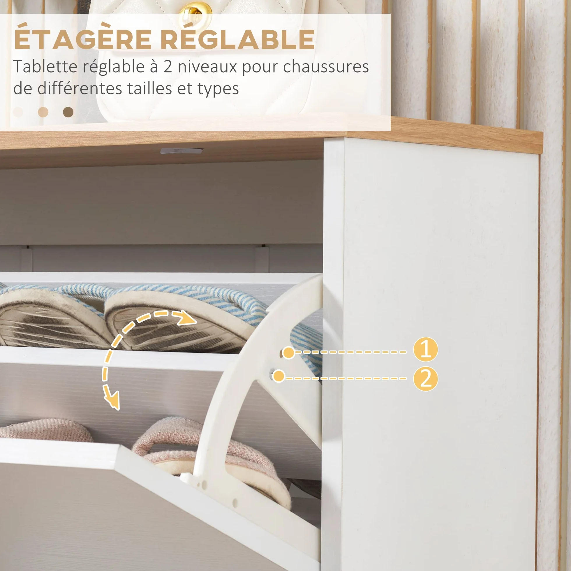 HOMCOM - Zapatero para zapatero estilo escandinavo (3 tapas, aspecto madera, 70 x 23,5 x 122 cm), color blanco