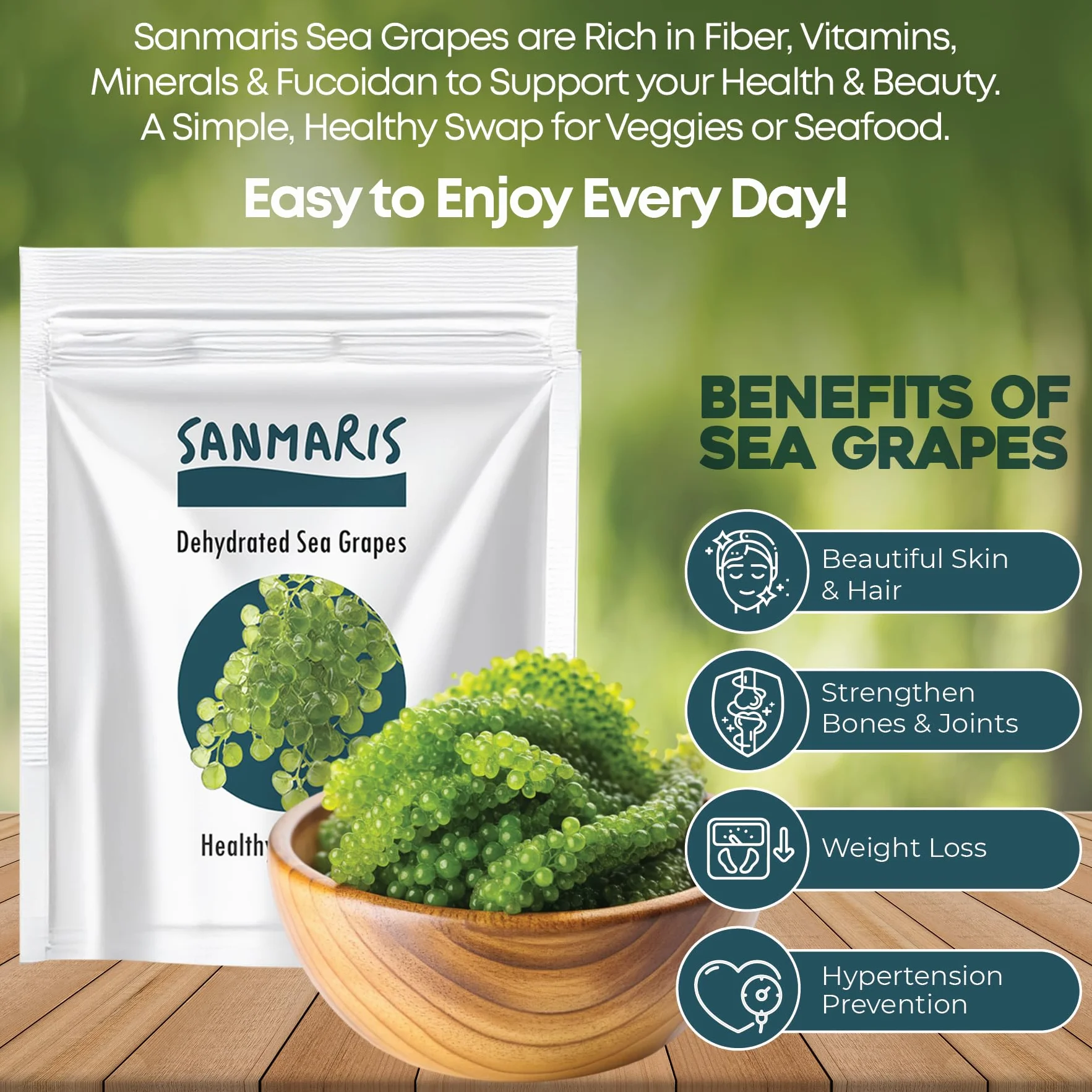 SANMARIS uvas de mar deshidratadas veganas snack de algas caviar verde 25 Gram