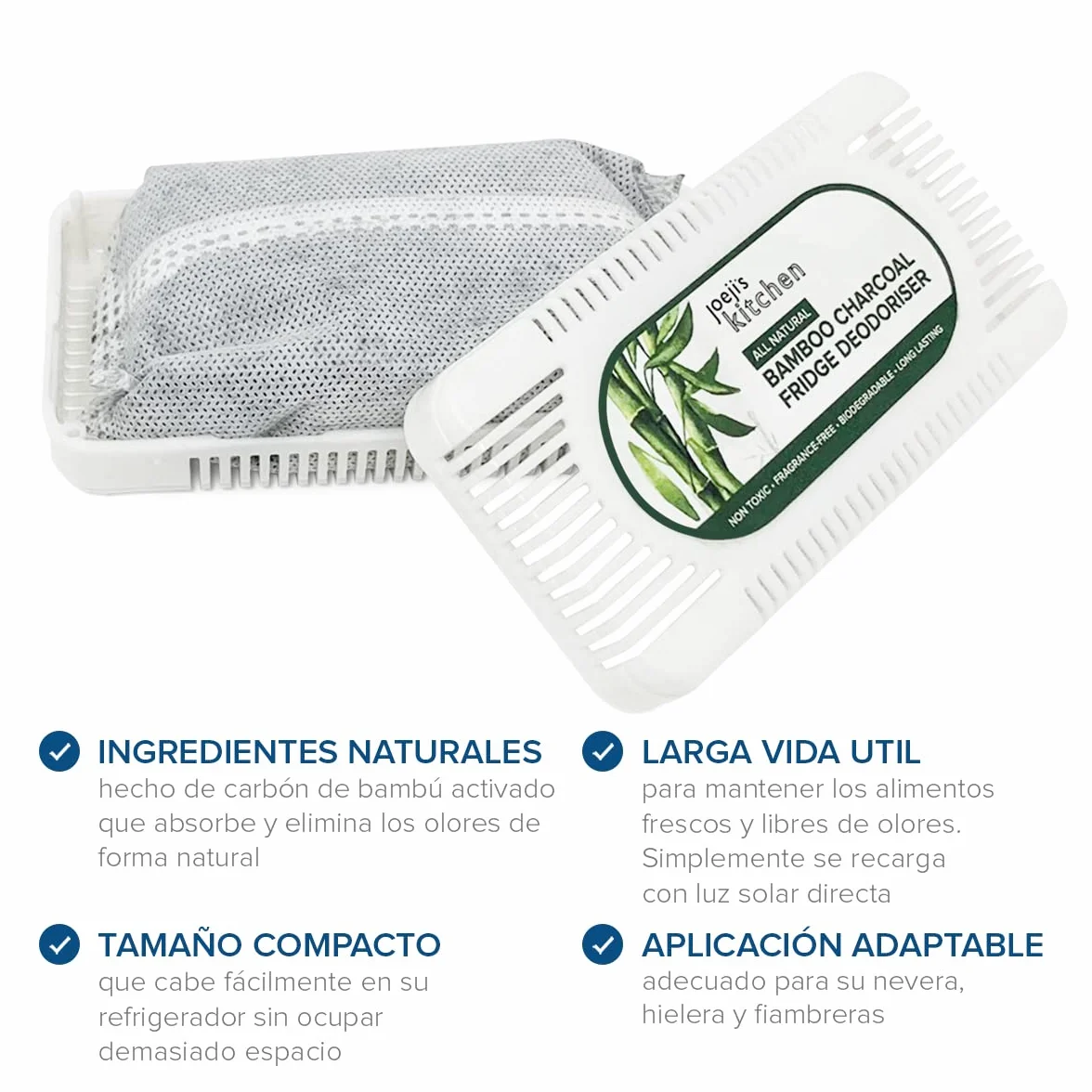 Joejis Absorbe Olores Nevera Carbón Bambú Premium 12 Meses Ambientador Nevera 2 Pack