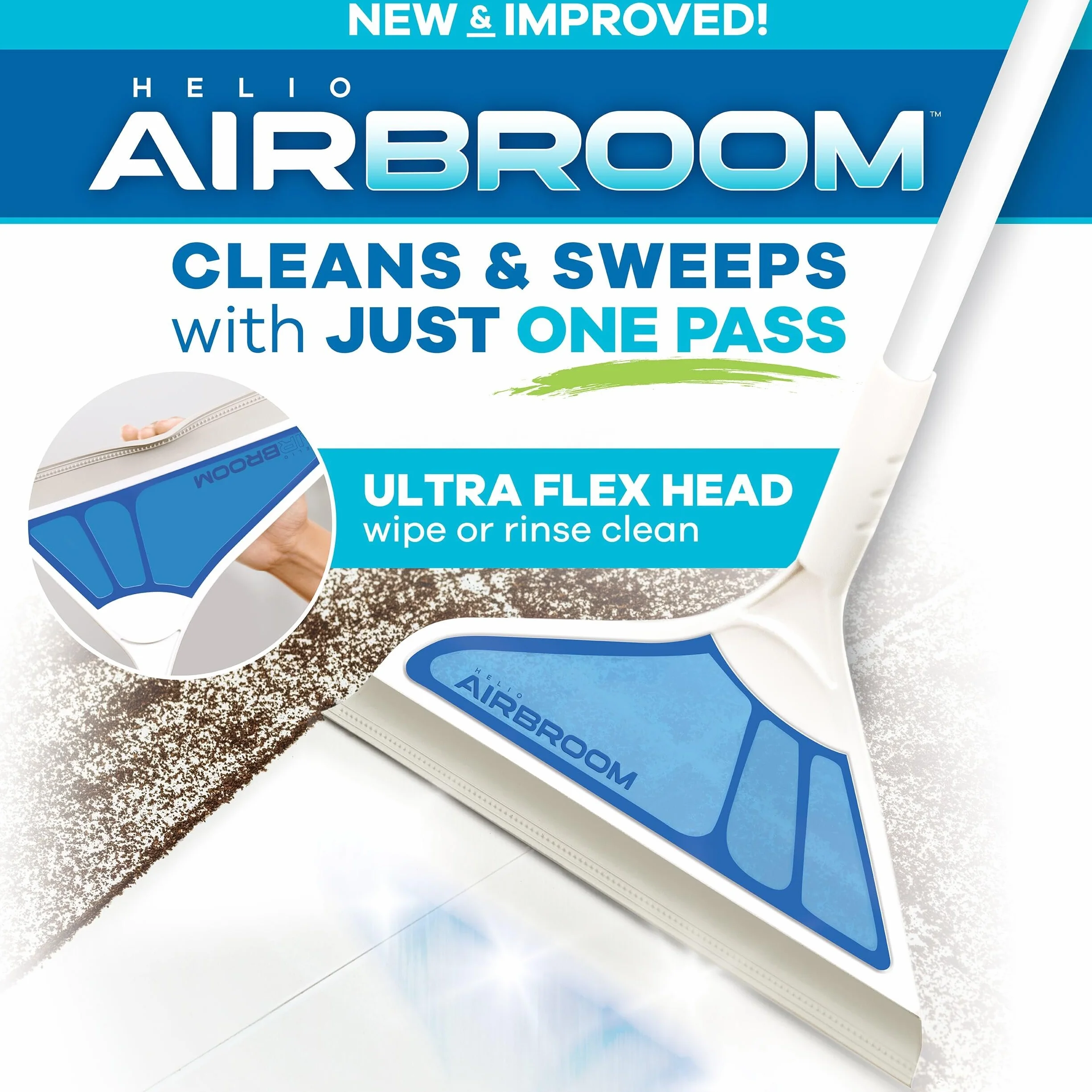 Helio AirBroom - Escoba de Suelo Todo en uno para Limpieza Interior, Limpia el Polvo, la Suciedad, el Pelo de Animales de alfombras, baldosas y Suelos de Madera Dura.