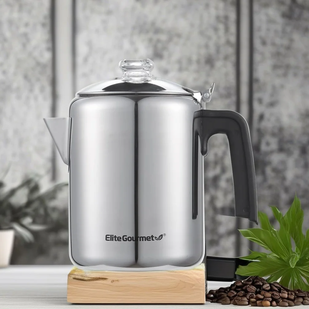 Elite Gourmet EC008 Classic Percolador de café para estufa 8 tazas acero inoxidable