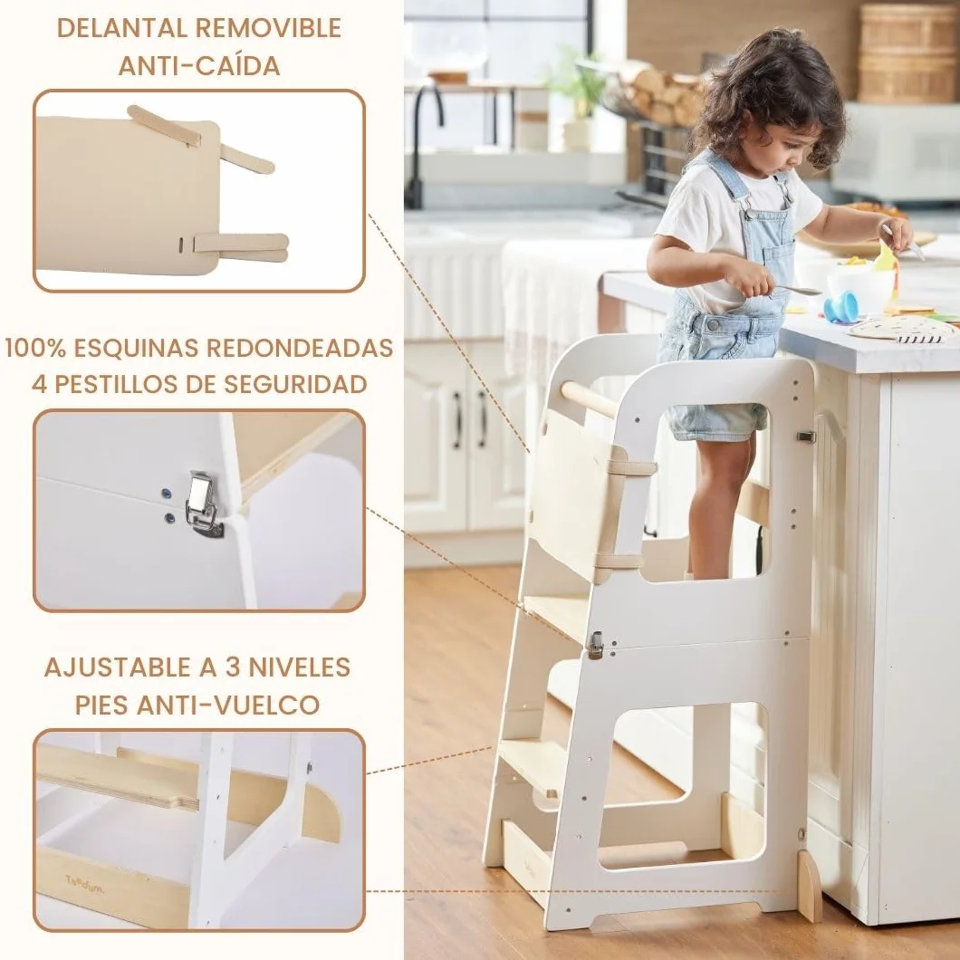 Torre de Aprendizaje Montessori para Niños Convertible en Escritorio – Torre de Observación de Madera para Niños de 12 Meses a 6 Años (Madera Natural)