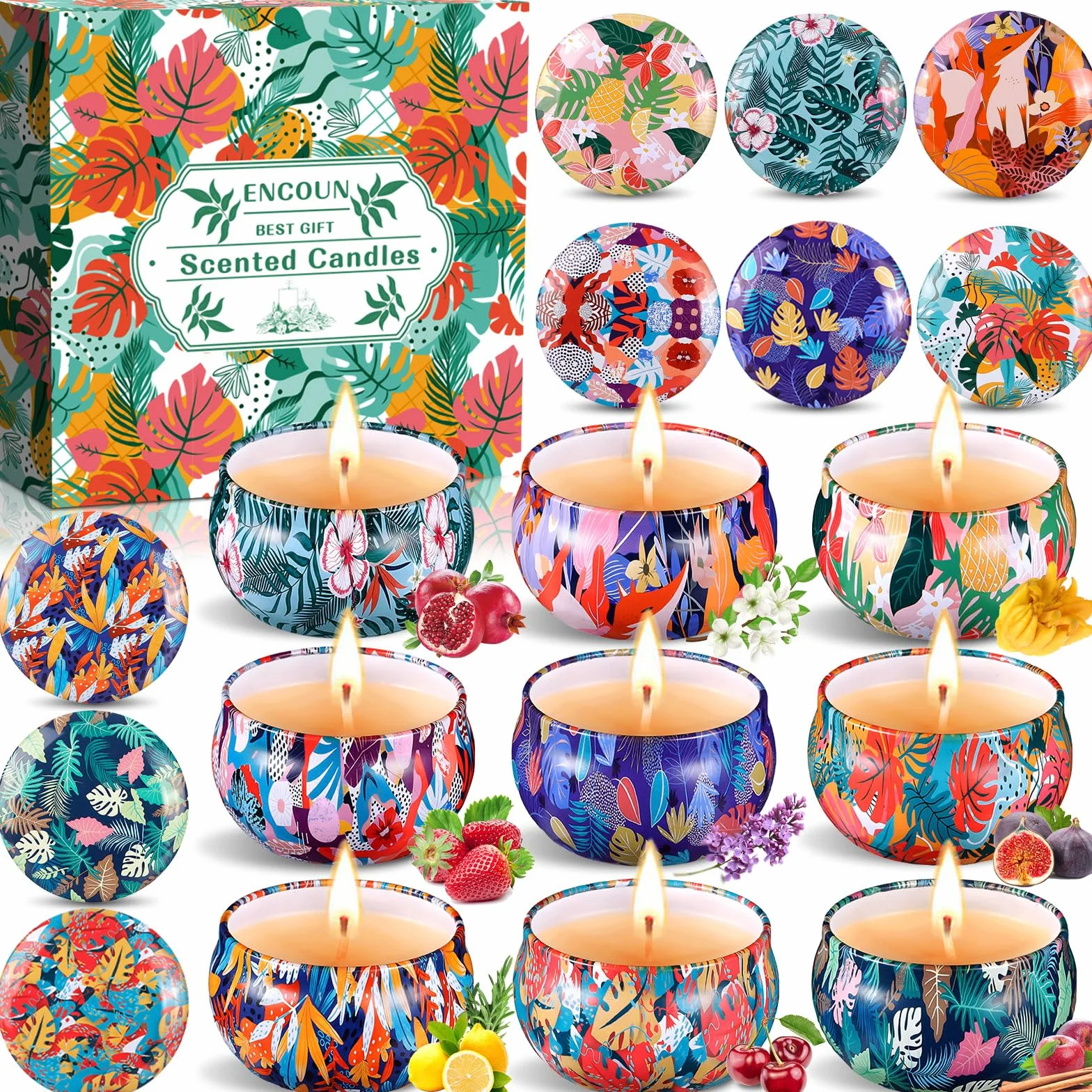 ENCOUN 9 Piezas Velas Aromáticas, Regalo de Aromaterapia, Cera de Soja Decorativas, Juego Perfumado Para Yoga, Boda, Cumpleaños, Navidad