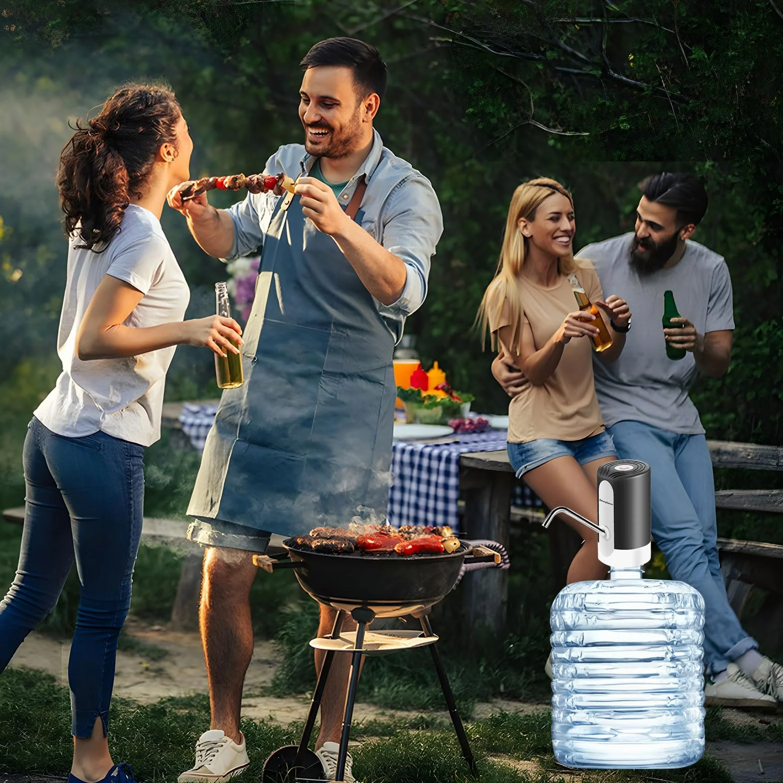 EASYSPEED Dispensador de Agua eléctrica USB-C, Bomba automática portátil con 2 adaptadores para Botellas y garrafas de 5, 8, 10, 15 y 20 litros, 1200mAh para Camping Oficina Gimnasio, Negro