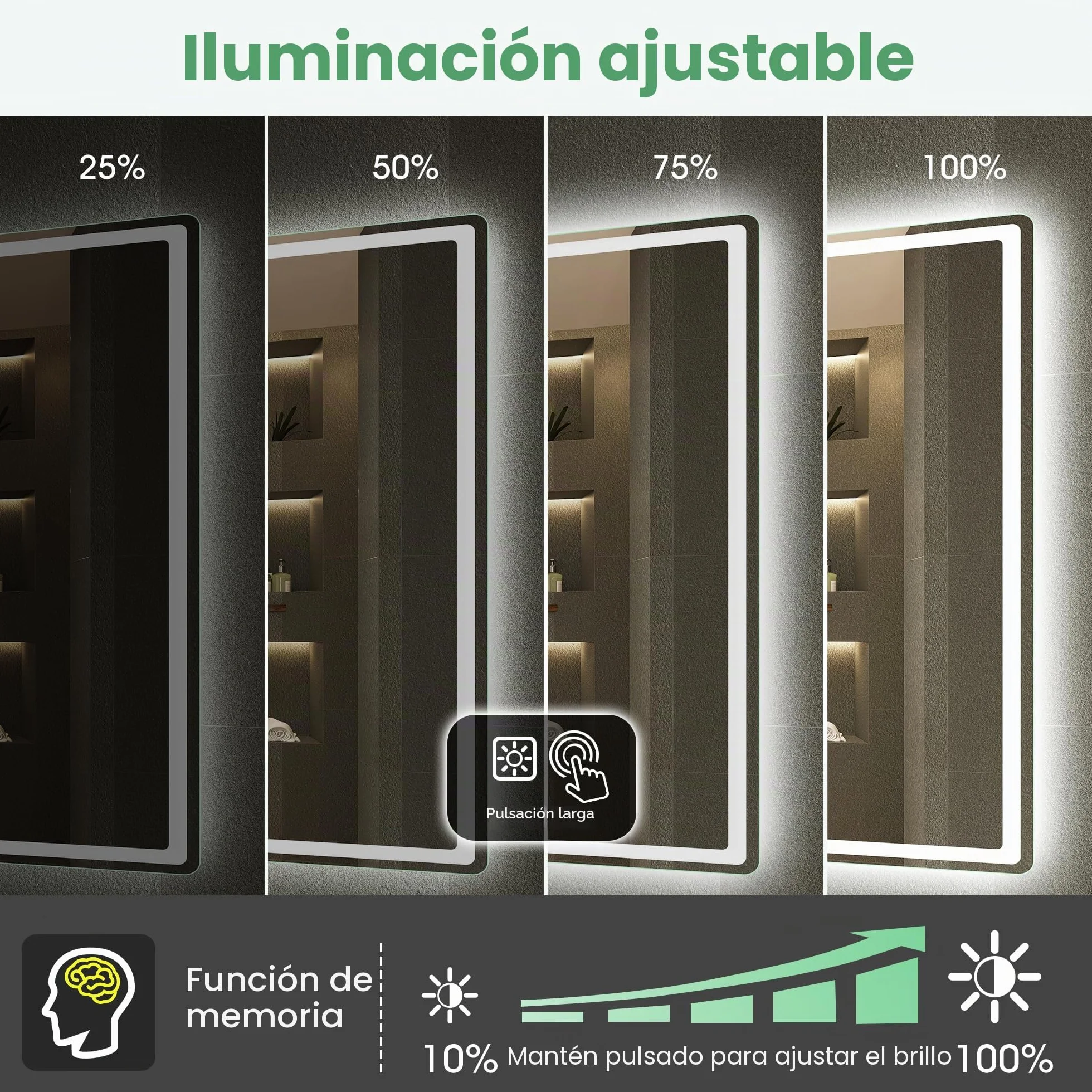 S'bagno Espejo Baño LED Bluetooth 100x70cm IP44 Antivaho Regulable 3000K/4000K/6500K