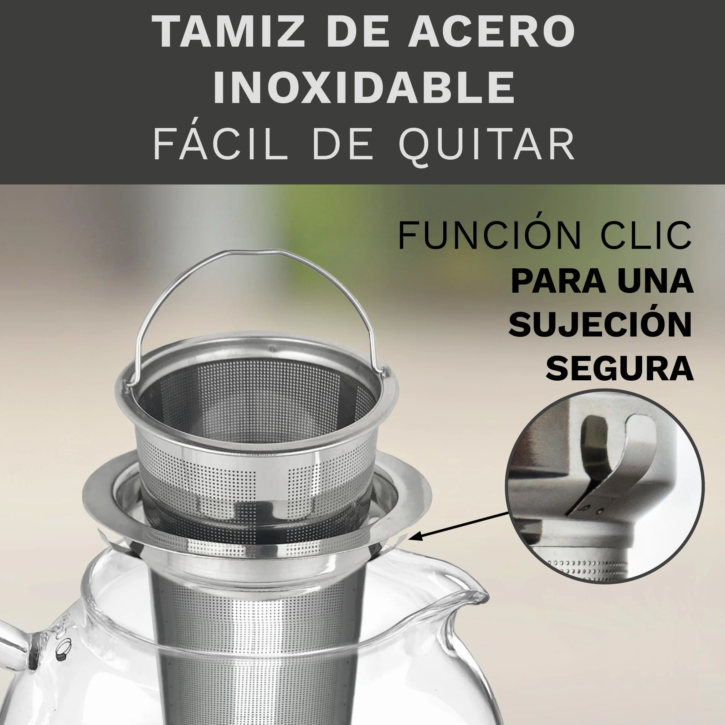 Creano Tetera de Vidrio de Borosilicato 1,7l con Filtro de Acero Inoxidable Extraíble y Boquilla Antigoteo para Té en Rama y Flores de Té