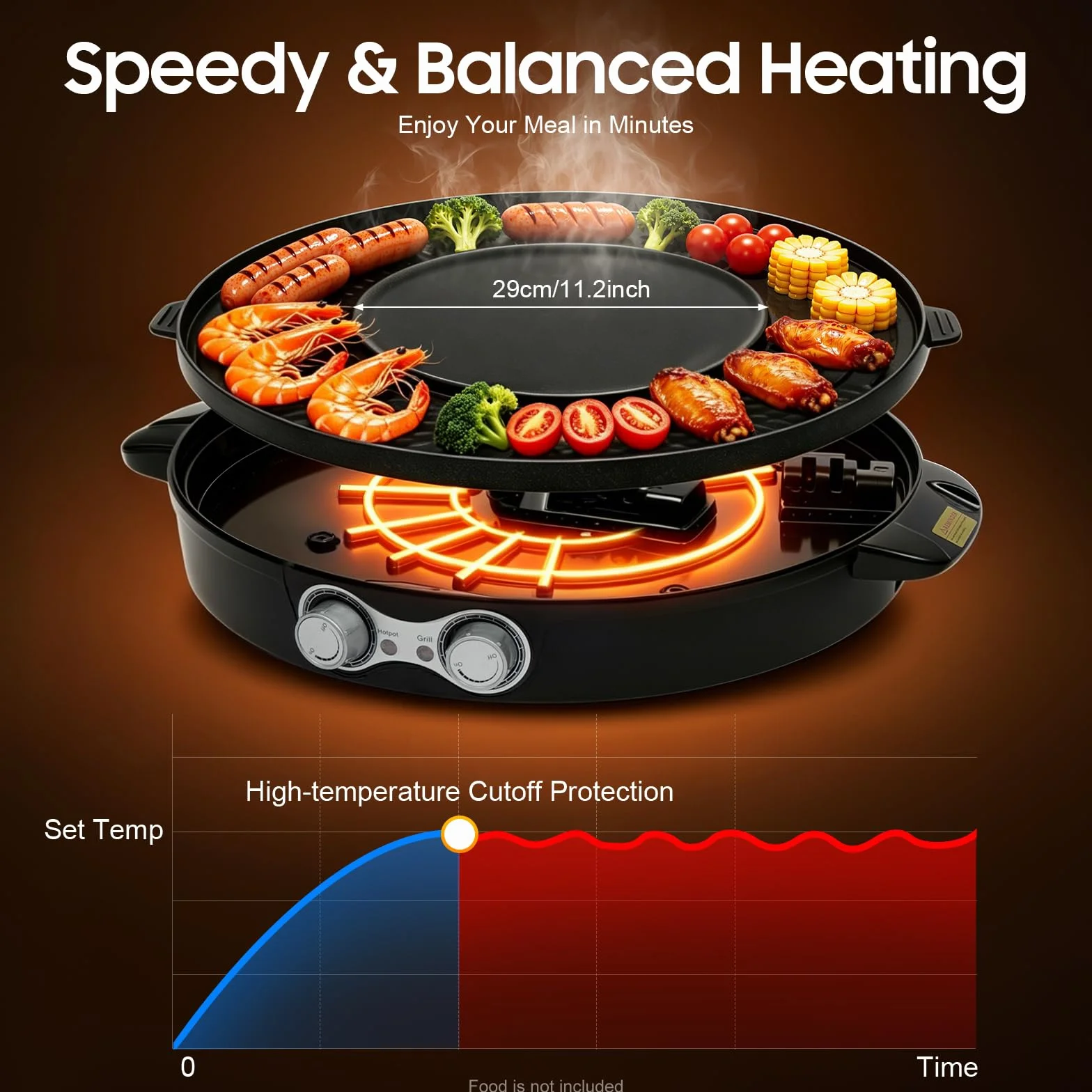 Parrilla de raclette y Hotpot 2 en 1, Calentador eléctrico de acero inoxidable antiadherente