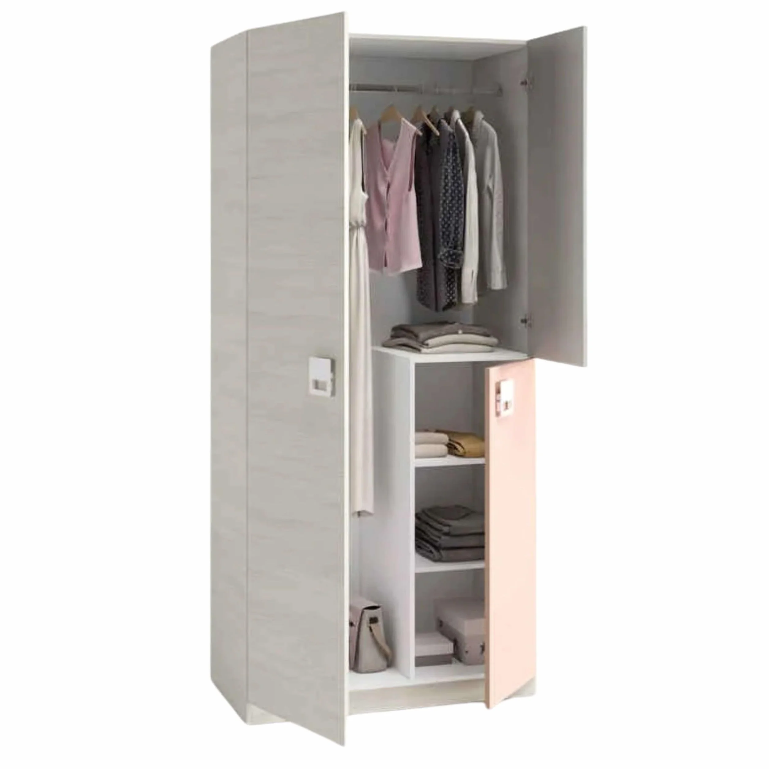 Miroytengo Pack Habitación Juvenil Infantil Rosa Gris Blanco Alpes (Cama Nido + Estante + Armario + Escritorio + estantería) con Somieres