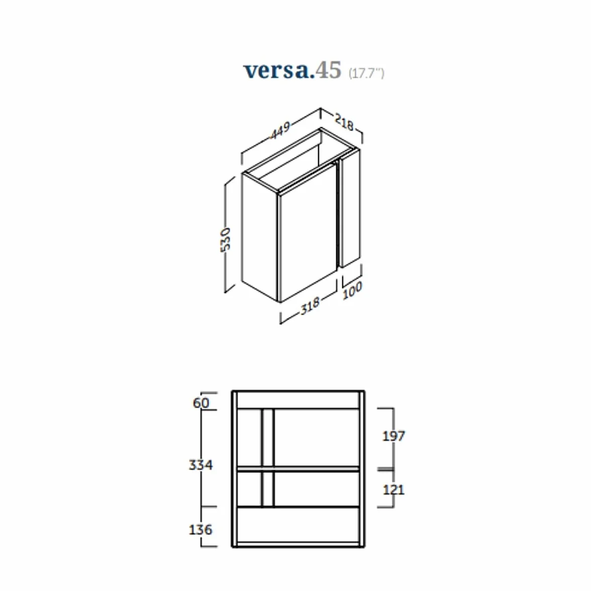 Mueble de baño Versa suspendido a Pared Fondo Reducido 1 Puerta y Lavabo Cerámico (Roble Natural, 45)