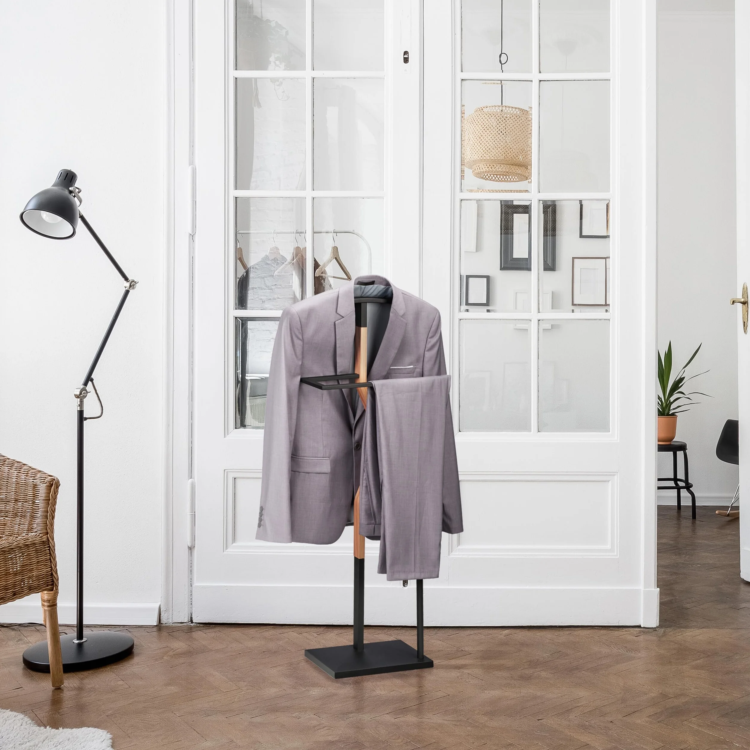 Relaxdays Galán Noche Chaqueta y Pantalón Metal Efecto Madera 107x48x20 cm Negro Natural