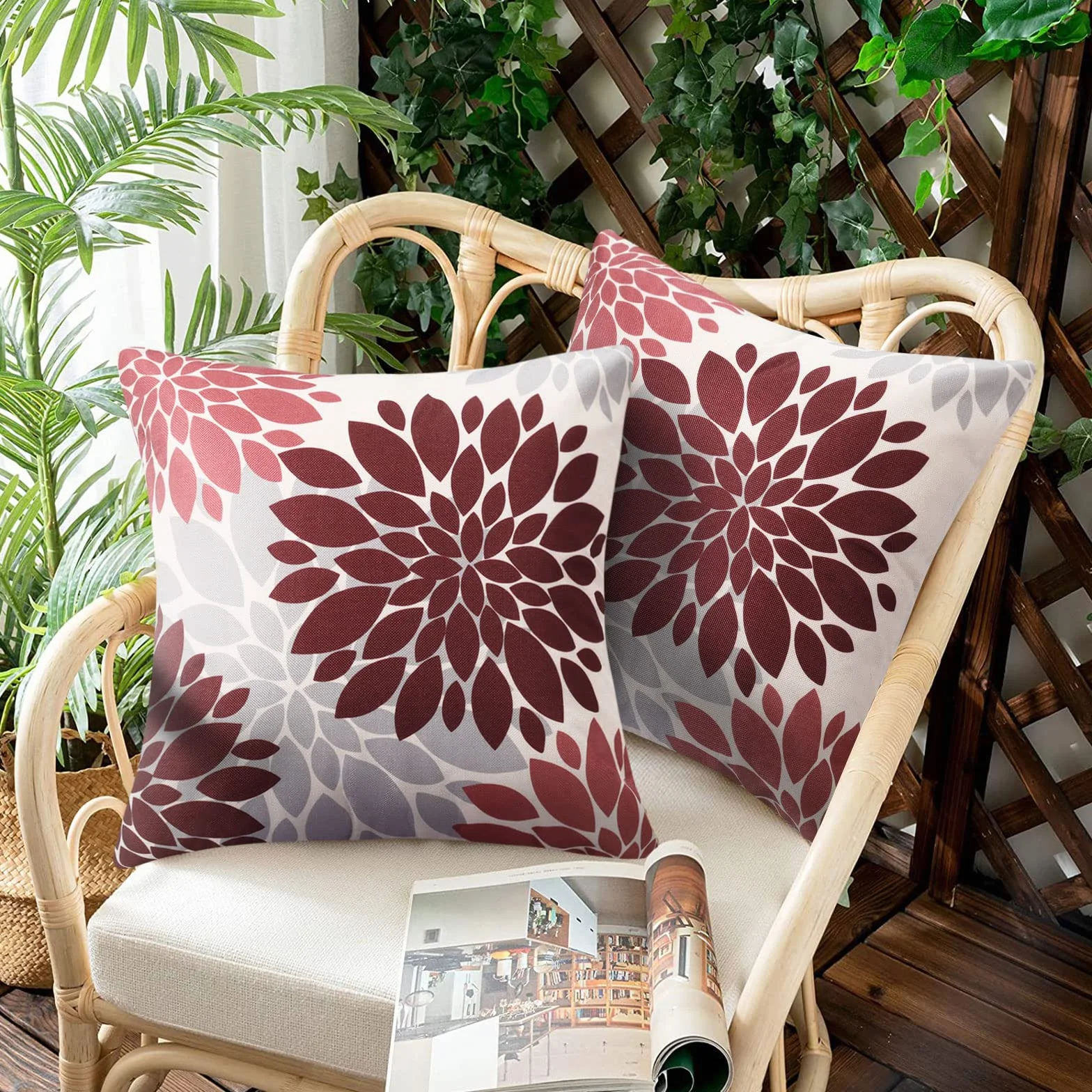 Serento Fundas Cojines 50x50 Flores Primavera Rojo Exterior Impermeable Funda de Almohada Cuadrada Lino Juego de 4
