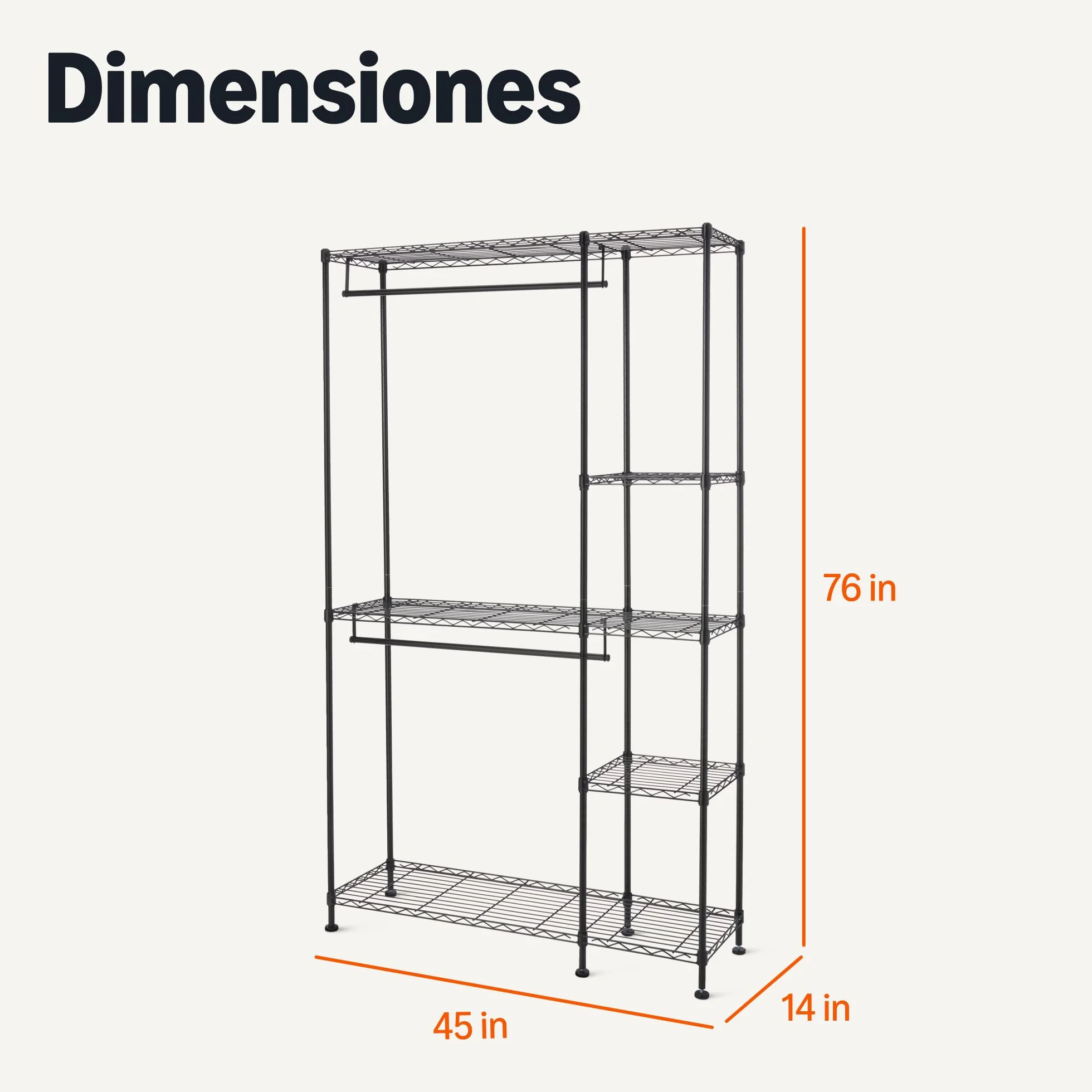 Amazon Basics Metalen opbergorganizer hangrek kledingkast met planken Negro 114 x 36 x 193 cm