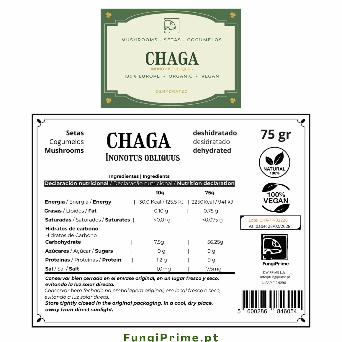 Chaga Deshidratado Premium 75 g Inonotus obliquus antioxidante natural para café té e infusiones