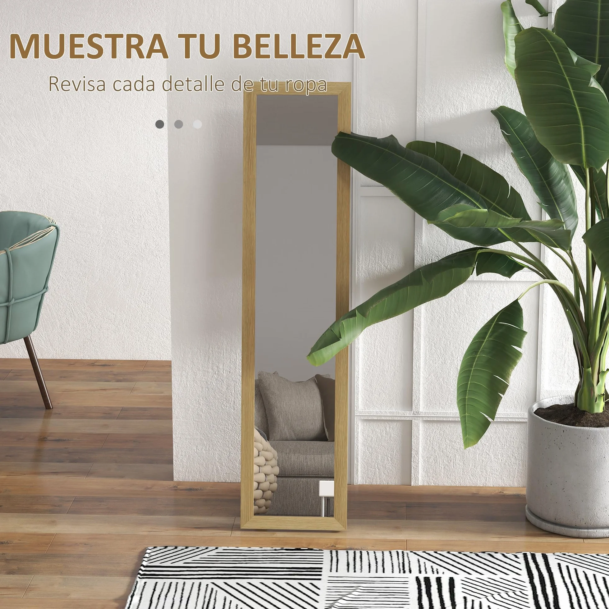 HOMCOM Espejo de Pie Cuerpo Entero 157x37 cm, Espejo de Cuerpo Entero con Soporte, 3 Formas de Uso, Independiente, Montaje Pared y Apoyado, para Salón, Entrada, Dormitorio, Roble