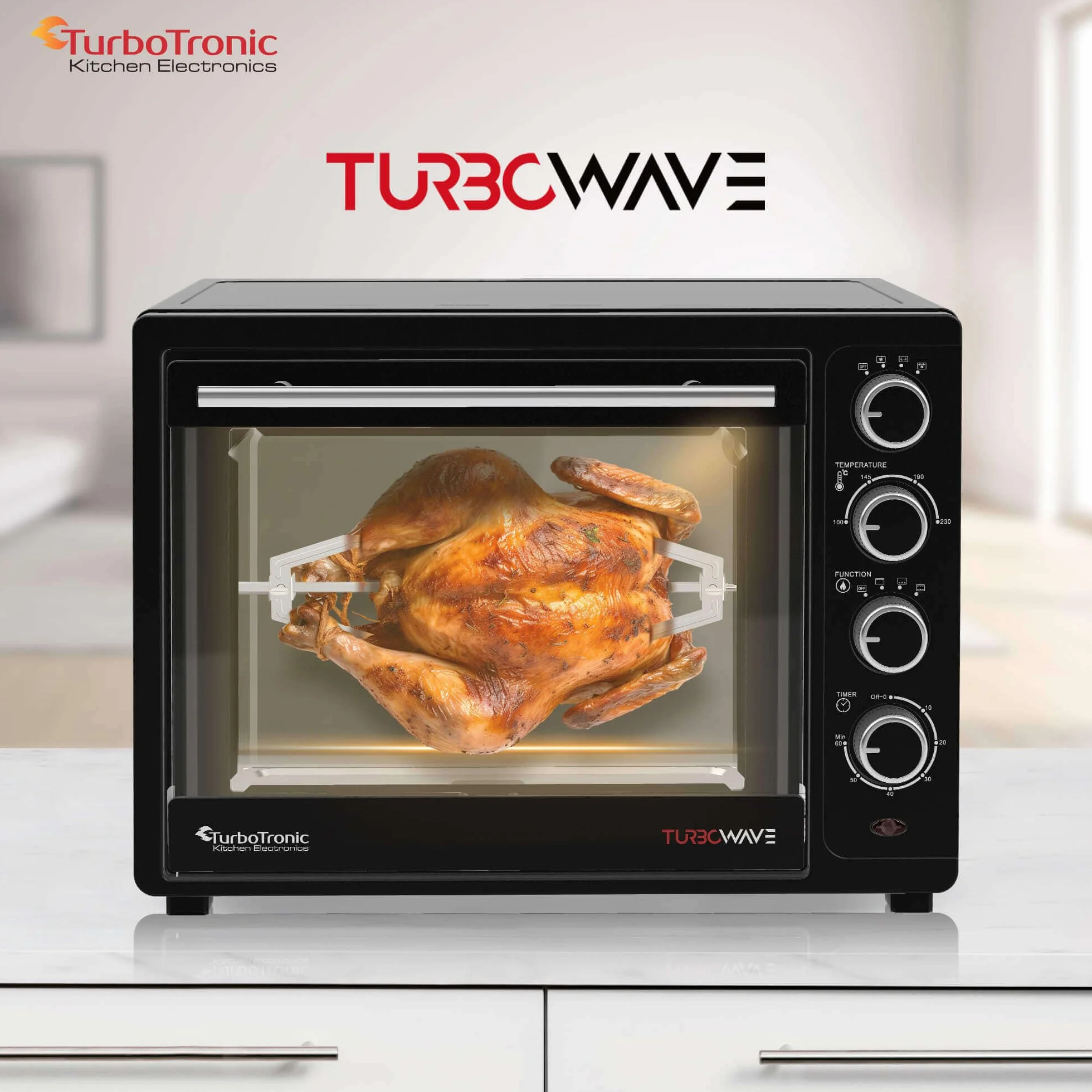 TurboTronic Horno de Convección 35L 1600W con Asador Giratorio, Sobremesa Compacto, 2 Bandejas