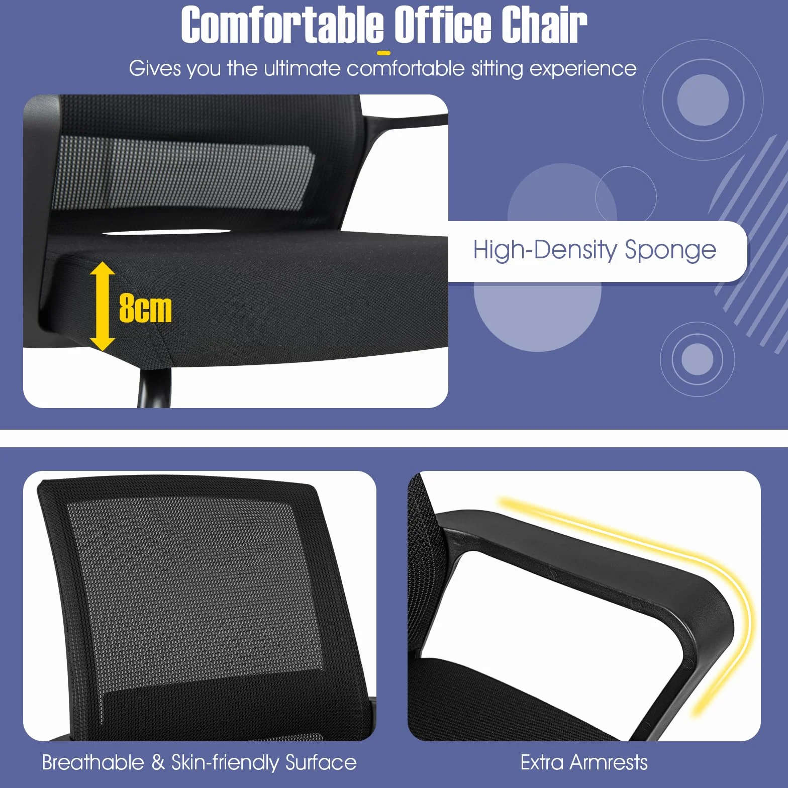 GIANTEX Juego de 2 Sillas de Conferencia con Respaldo y Reposabrazos, Silla de Recepción con Soporte Lumbar, Malla Transpirable, para Oficina, Sala de Espera y Conferencias, Negro