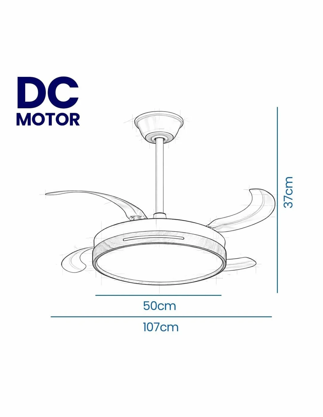 JARDIN202 - Ventilador de Techo con Aspas Retráctiles, Motor DC, Temporizador, Luz LED Regulable, Mando a Distancia, 6 Velocidades | 50 cm (Vejer Wifi Madera)