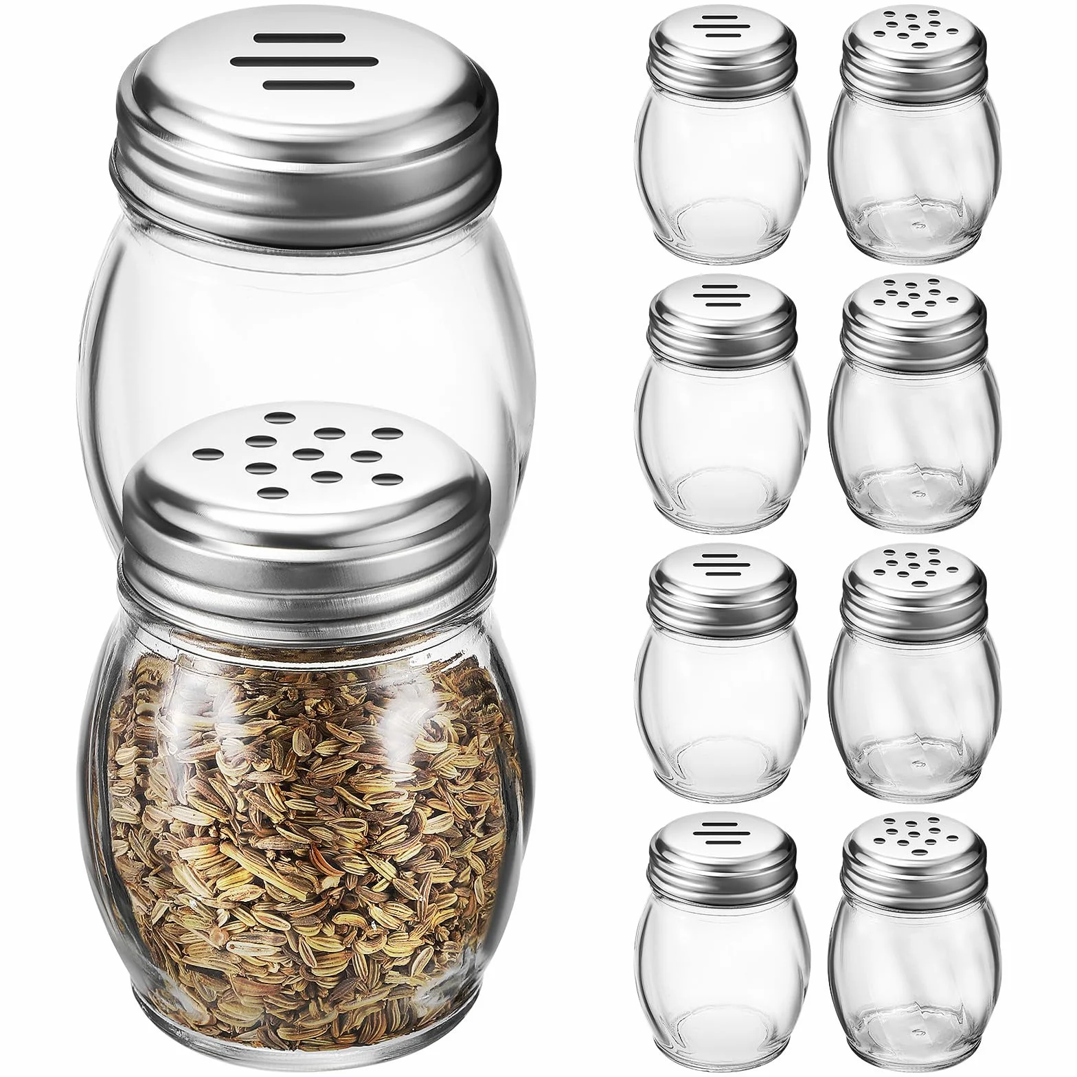 Juego de Saleros y Pimenteros de Cristal 10 Piezas 150 Ml | Botes de Especias Cocina, Dos Tapas Diferentes, para Almacenar Condimentos en Cocina Familiar y Picnic al Aire Libre