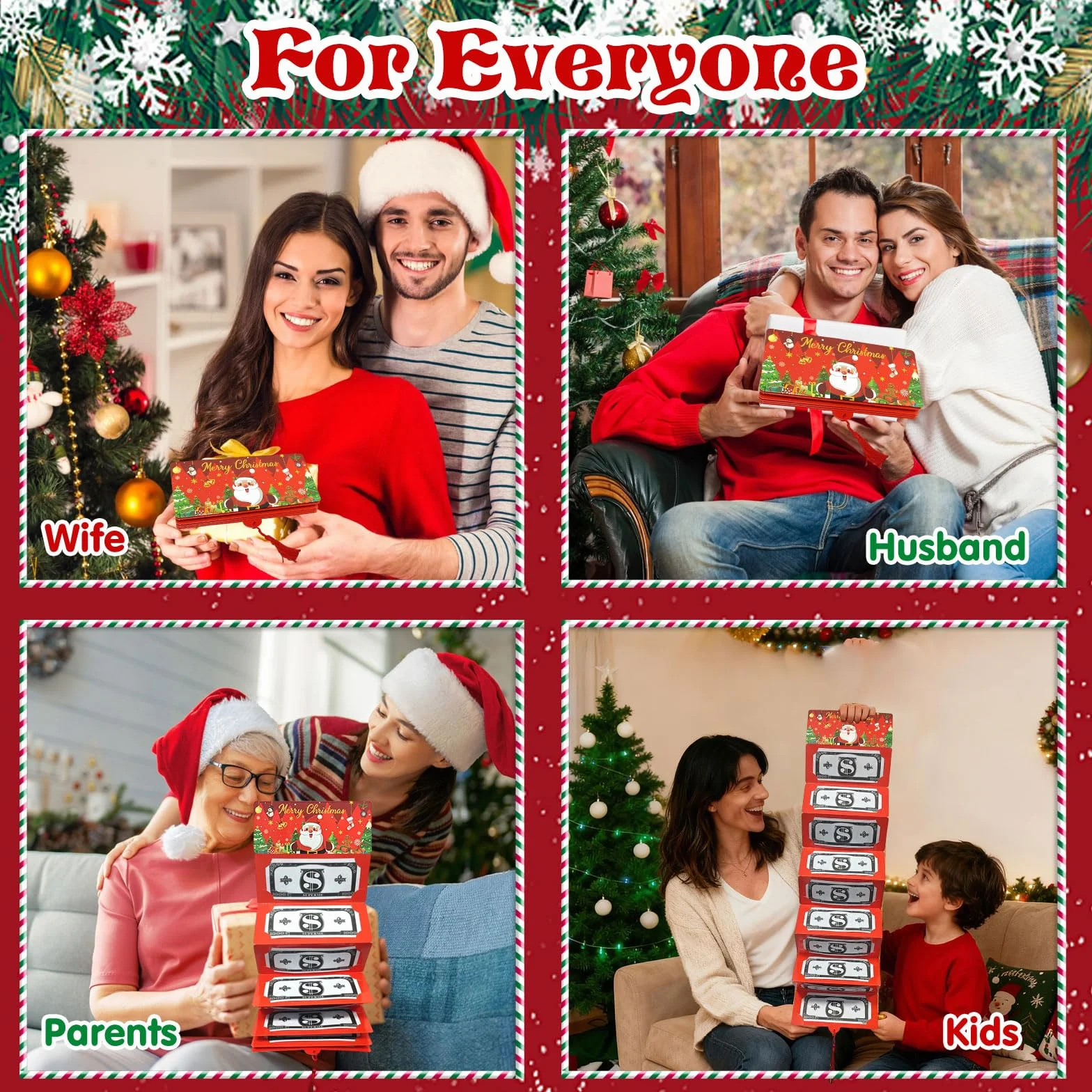 Soporte para Dinero Sorpresa de Navidad, Soporte para Tarjetas con 10 Compartimentos Tarjetas de dinero de Navidad Regalo de Dinero para Niños Adultos Amigos Gift
