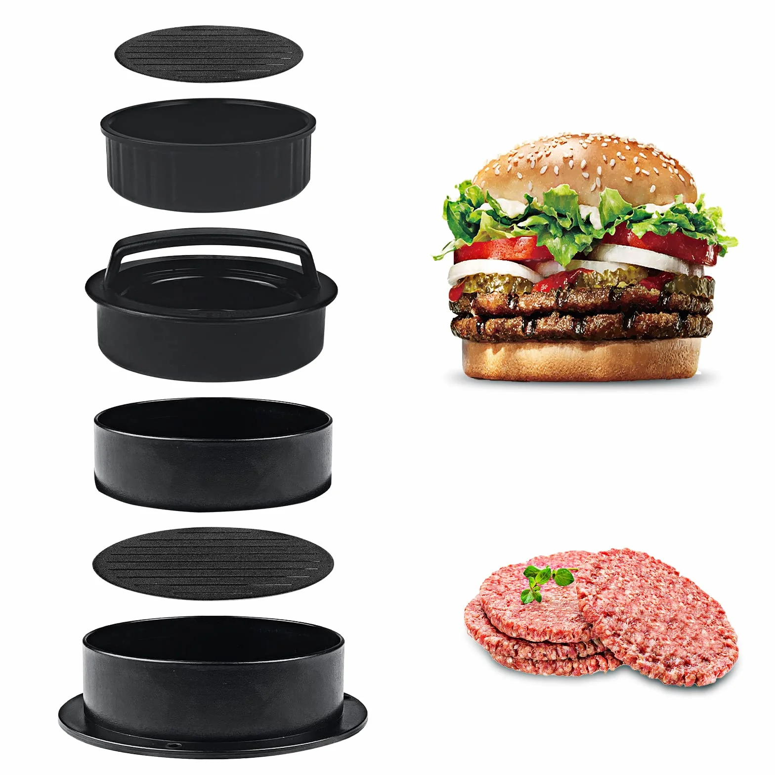 Newpop Prensa de Hamburguesa 3 en 1 Antiadherente, Molde con Mango ABS para Prensar Carne, Empanadas, Barbacoa