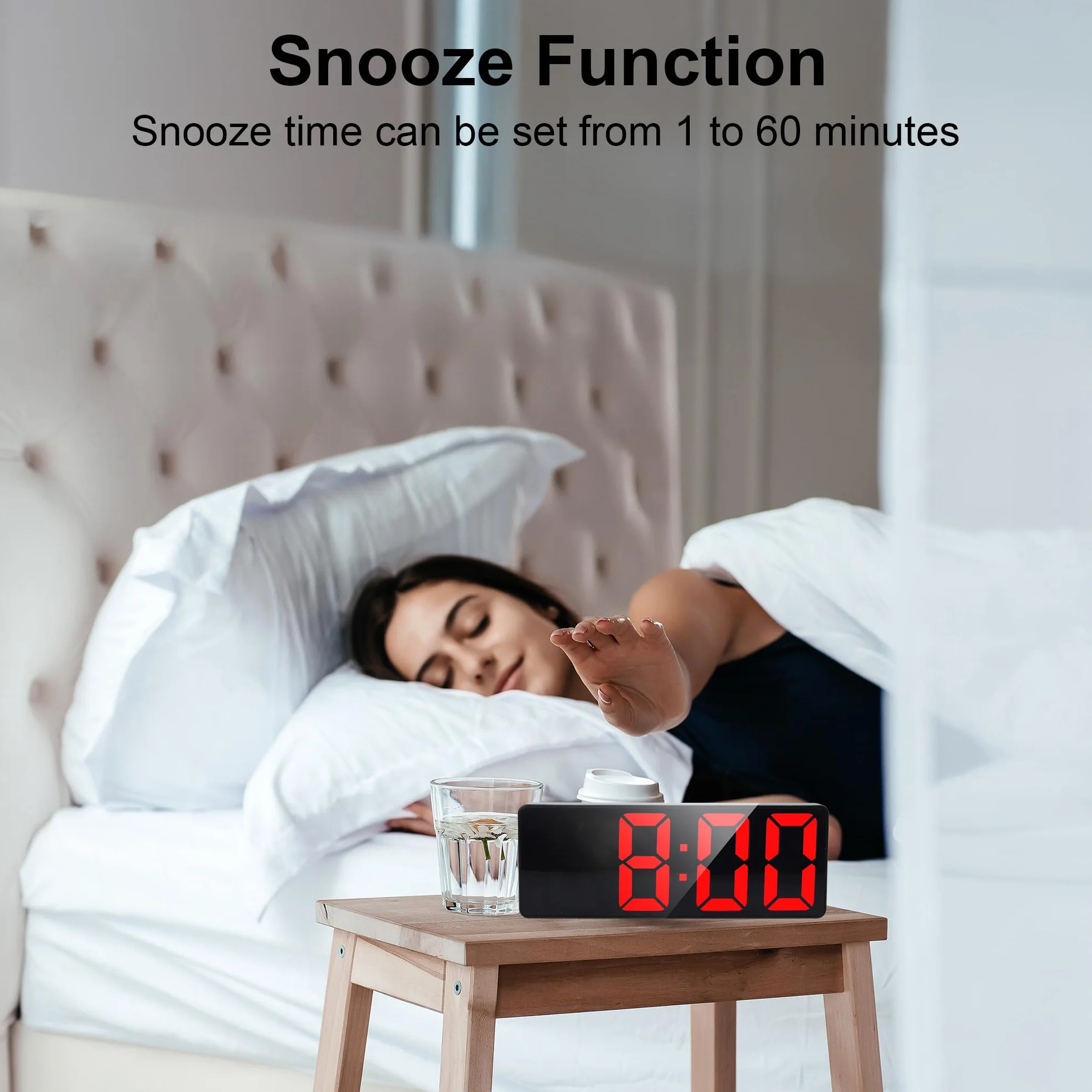 Lafocuse Reloj Despertador Digital, 6.7" LED Despertador Números Grande por USB/Batería con Temperatura, Fecha, Snooze, Brillo Ajustable, 12/24 Horas, Reloj Mesita de Noche Sobremesa, Rojo