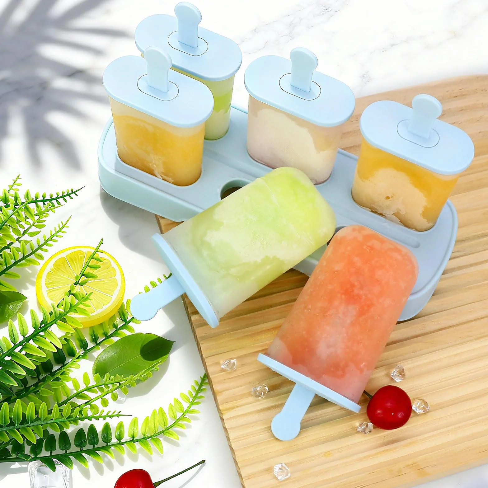Moldes Helados Silicona 6 Cavidades Sin BPA Grado Alimenticio Reutilizables Aptos Lavavajillas (Azul)