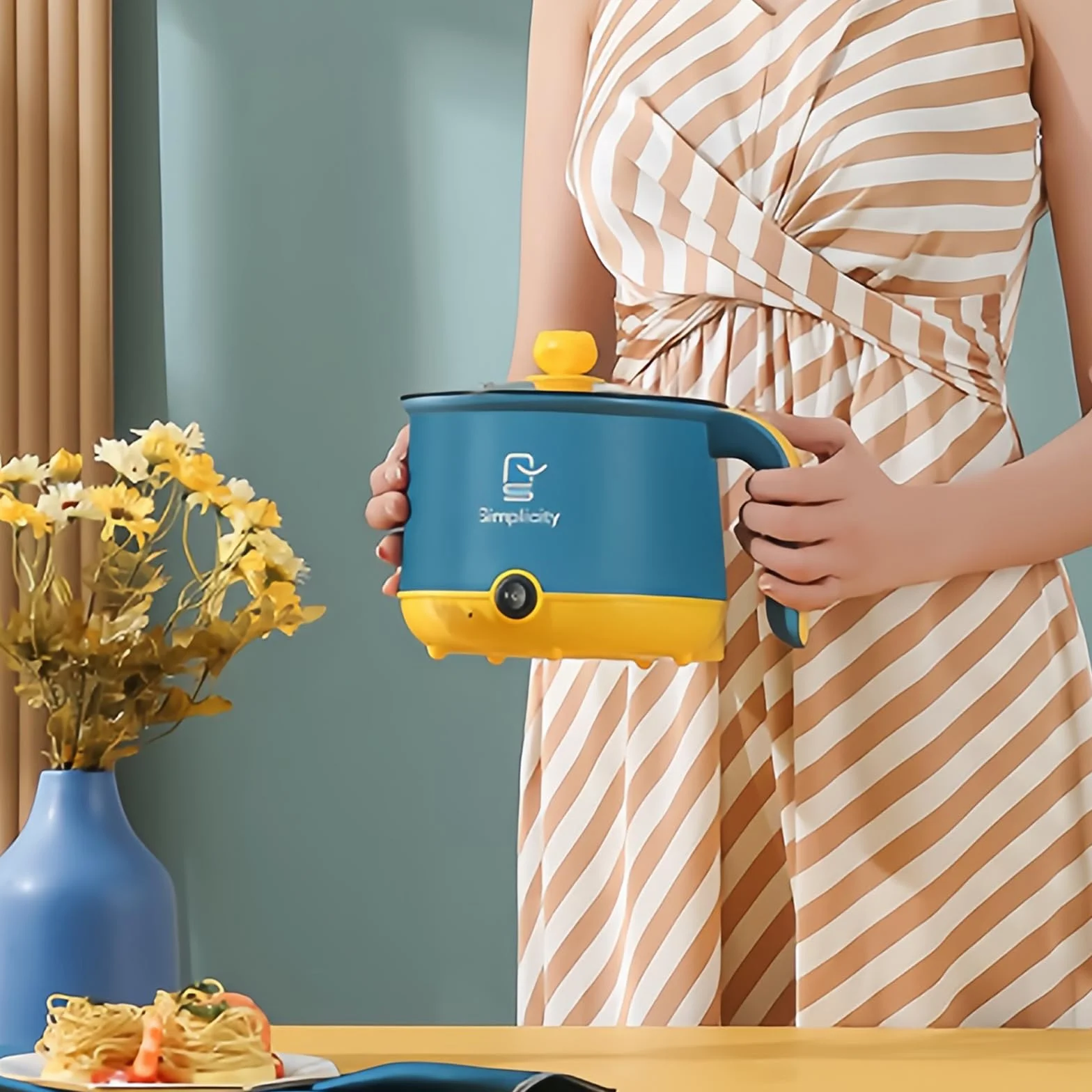 SUNOYA Olla caliente eléctrica 1.8 L antiadherente portátil