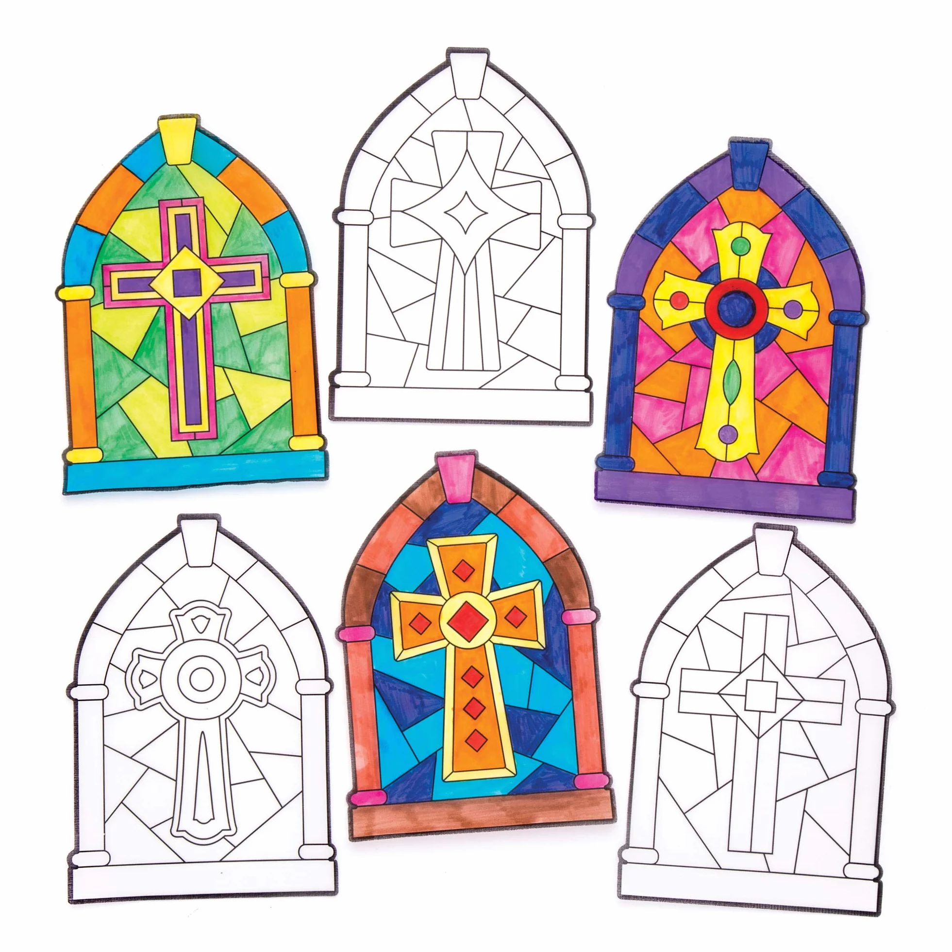 Baker Ross Adornos de cruces efecto cristal tintado ventana Paquete 12 Manualidades Pascua niños
