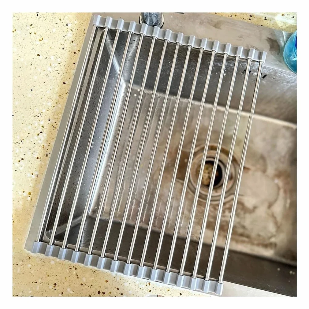 Escurreplatos extensible enrollable de 3747 cm, plegable, de acero inoxidable, escurridor para fregadero, secado eficiente para niños pequeños