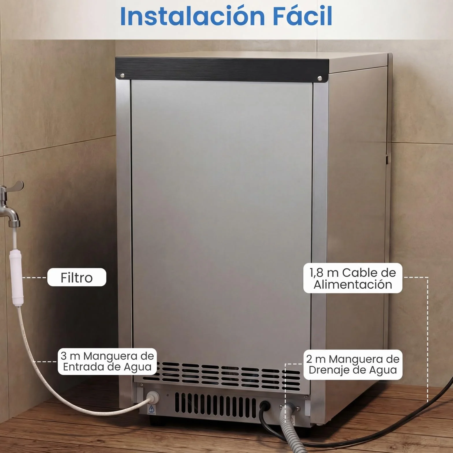 COSTWAY Maquina de Hielo Comercial, 25-30 kg/24H, 24 Cubos en 15-17 Minutos, Maquina de Hacer Hielo, Ice Maker de Acero Inoxidable con Autolimpieza, 34,4 x 35,6 x 62,3 cm