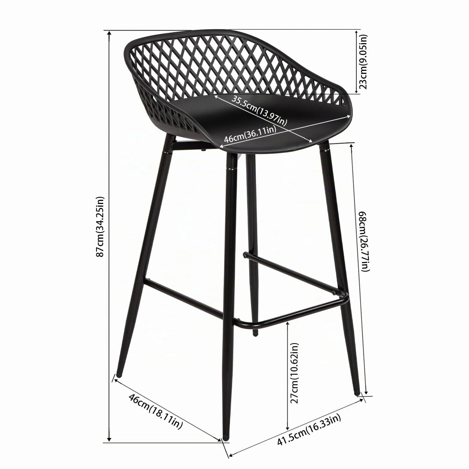 buybyroom Taburetes Altos de Cocina, Juego de 4 Taburetes de Bar con Respaldo, Sillas Altas de Cocina Modernas para Isla de Cocina, Bar o Restaurante, Patas de Metal, Negro