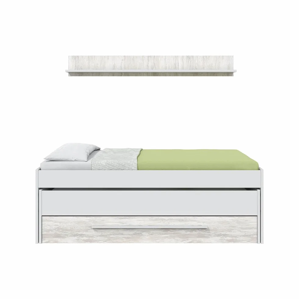 Habitdesign Cama Nido Juvenil 2 Camas Cajon Estante Infantil Blanco 199x96x65 cm
