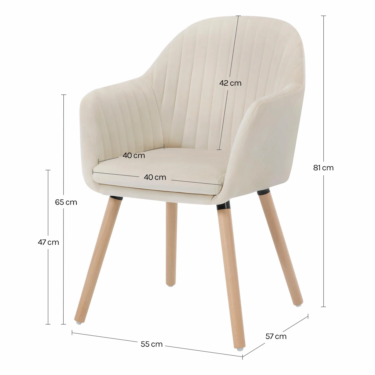 WOLTU Juego de 2 Sillas de Comedor y Cocina con Respaldo Mediano,cojín Doble de Terciopelo y Patas de Estructura de Madera,adecuadas para salón y Dormitorio,Blanco Crema